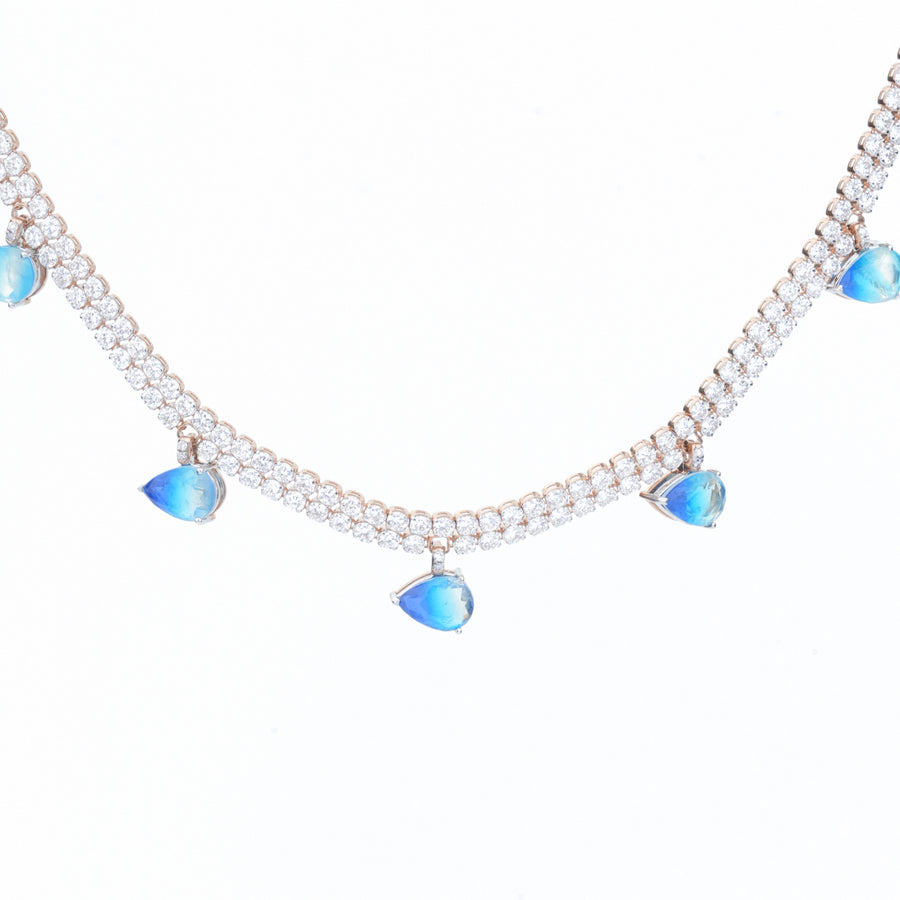 Double-Row Lab-Grown Diamond & Blue Topaz Drop Tennis Choker