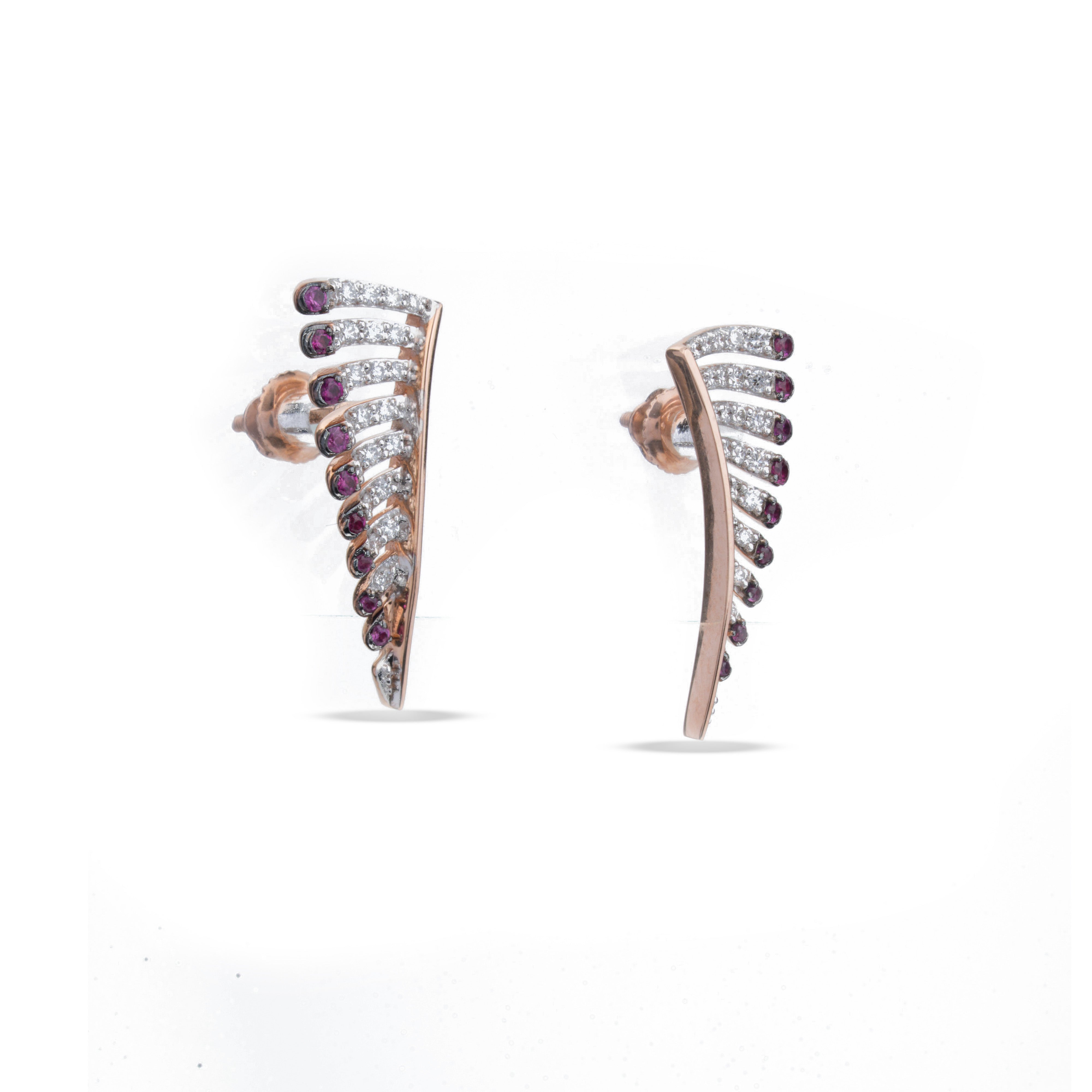 Ruby Feather Diamond Ear Climbers