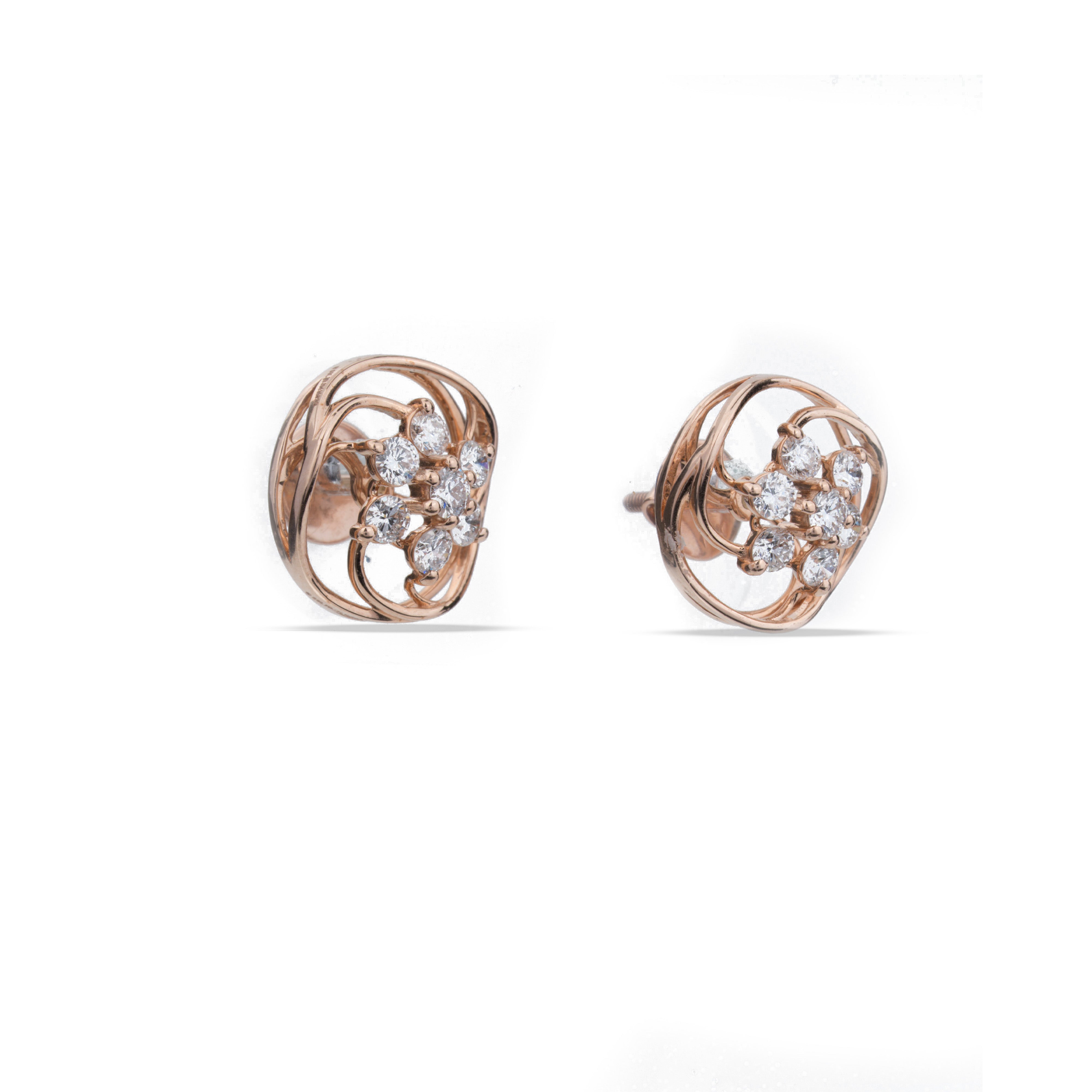 Spiral Whirl Floral Diamond Stud Earrings
