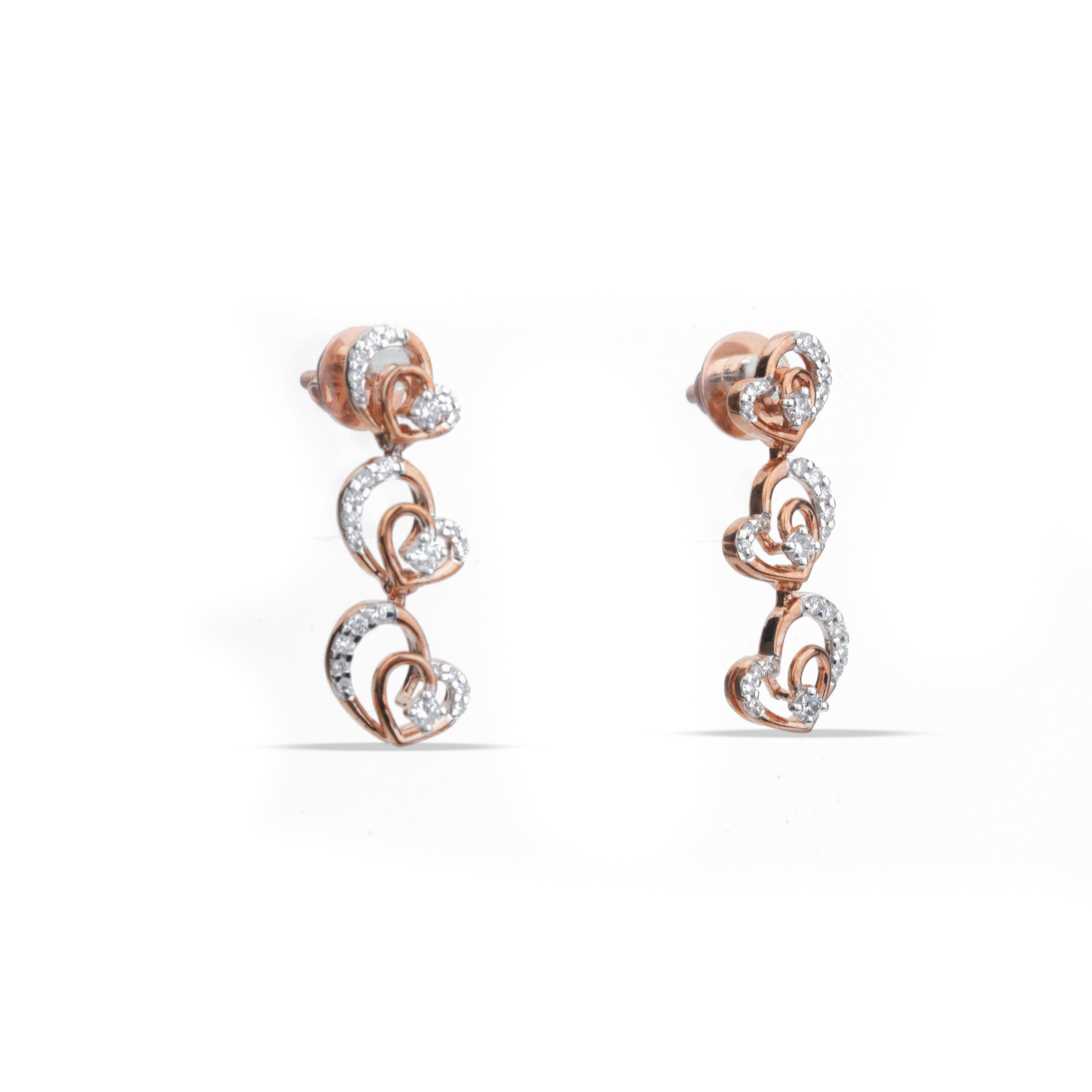 Triple Heart Diamond Drop Earrings