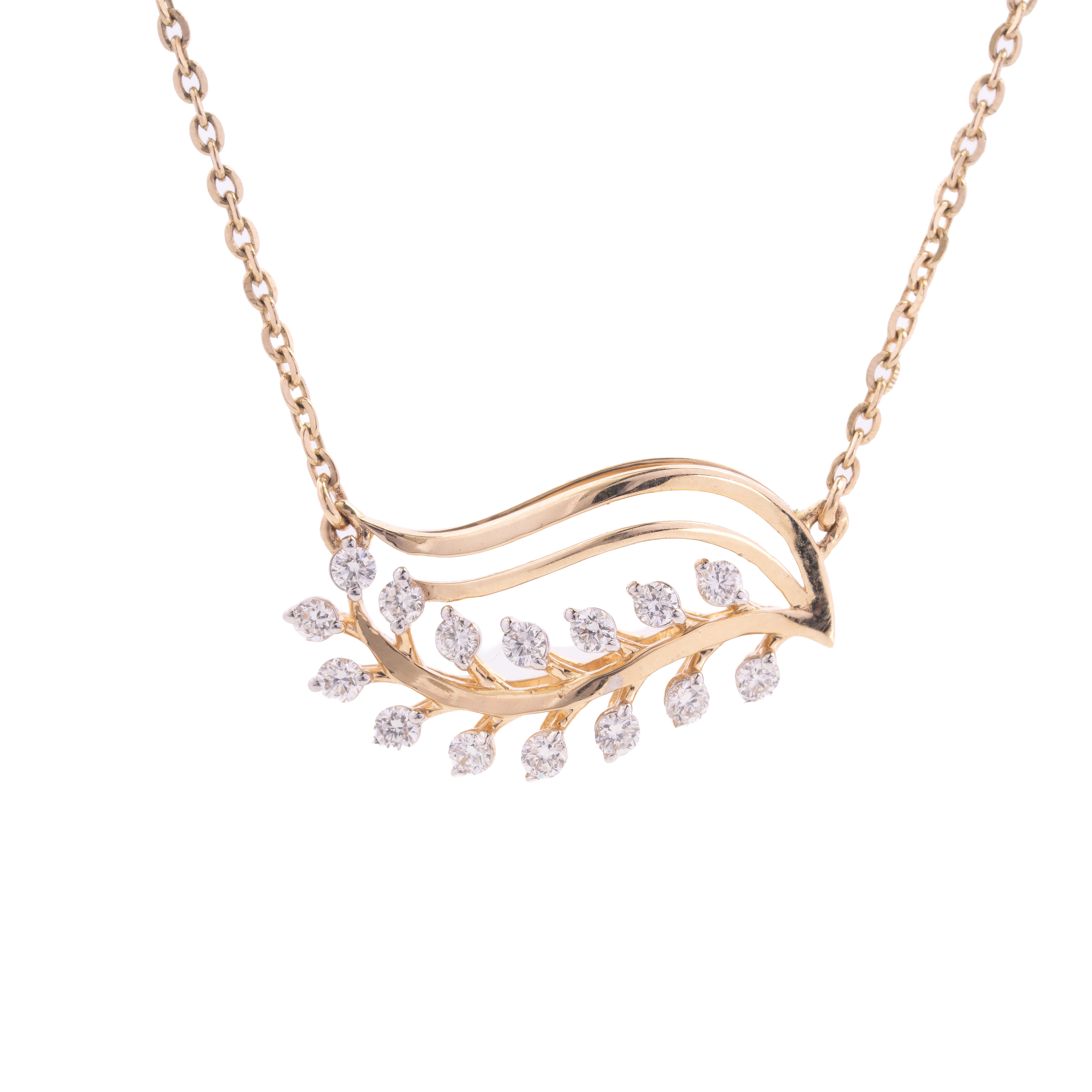 Leaf Design Diamond Pendant Necklace