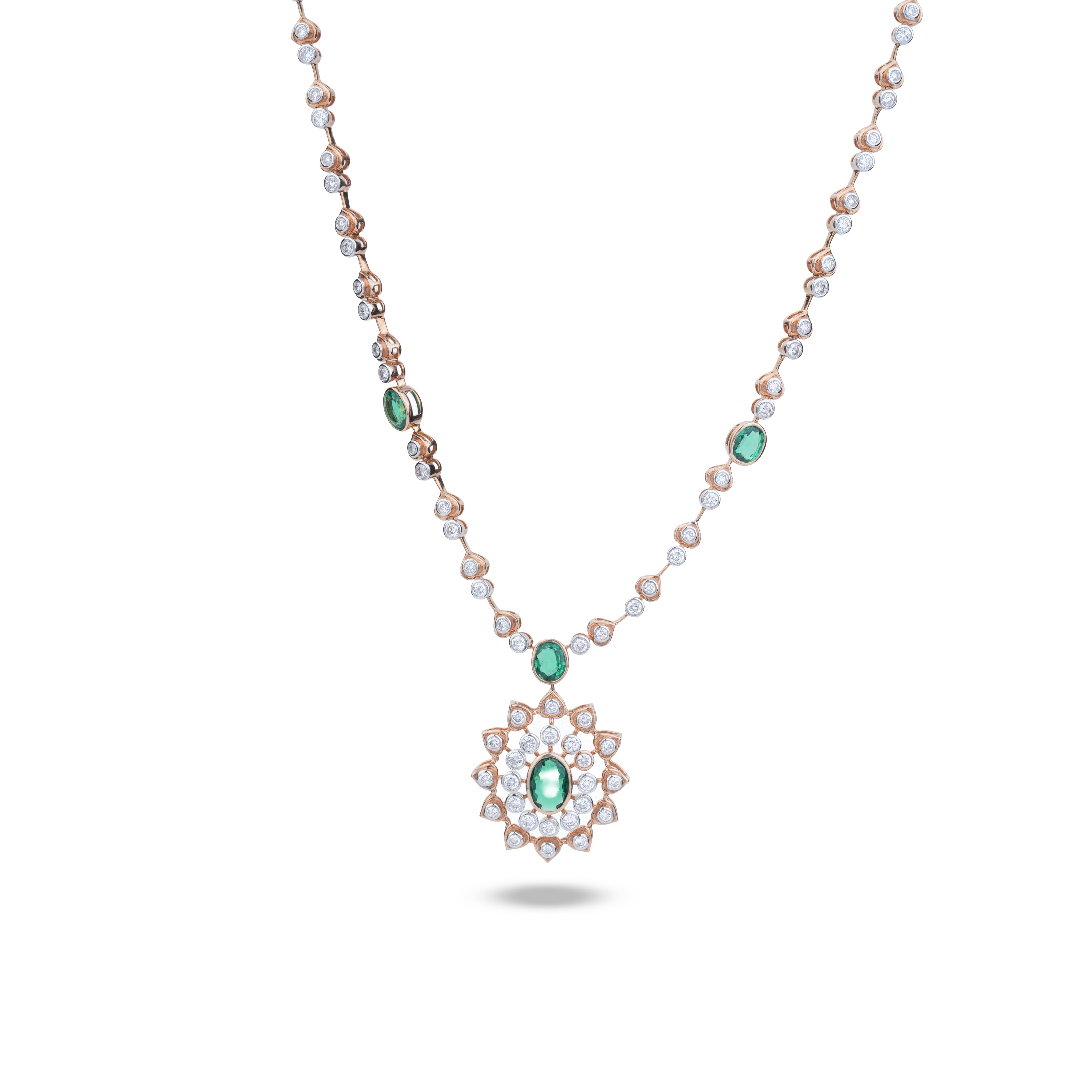 intage Oval Emerald & Floral Diamond Medallion Necklace
