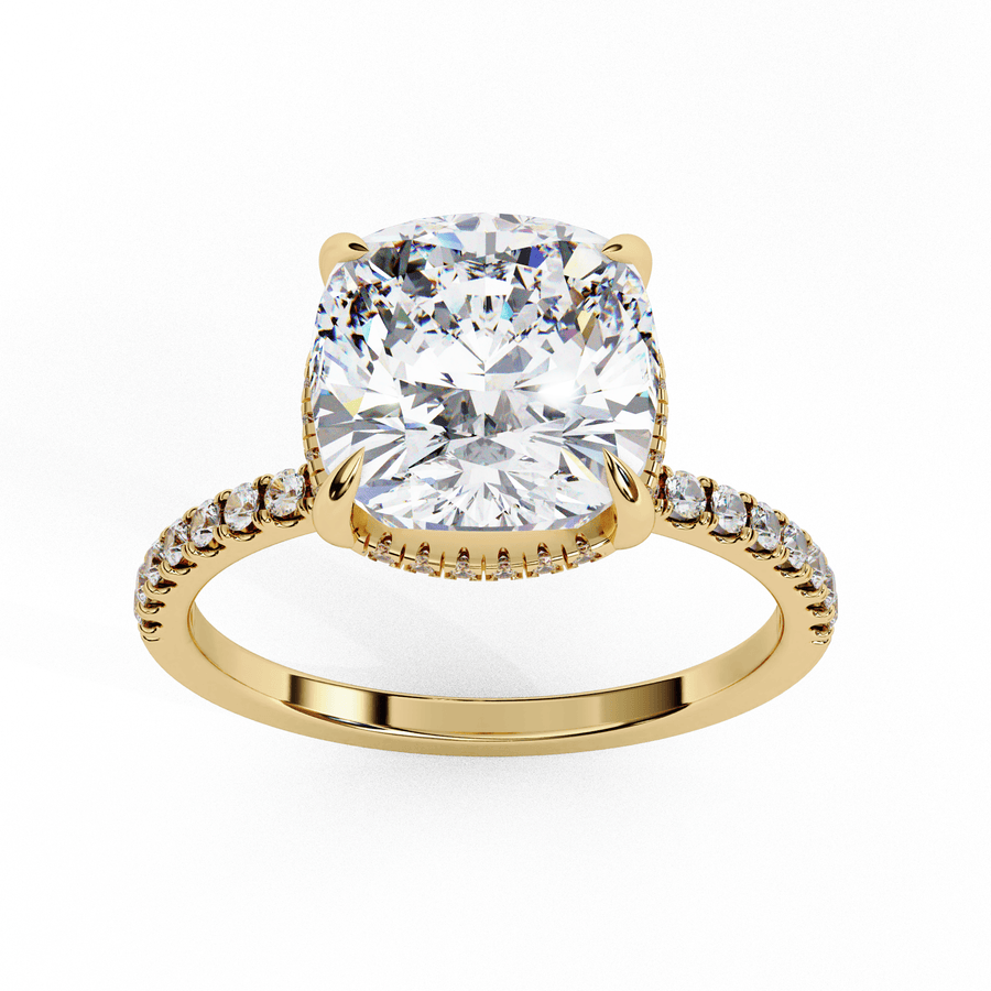 Cushion-Cut Solitaire Engagement Ring with Pavé Diamonds