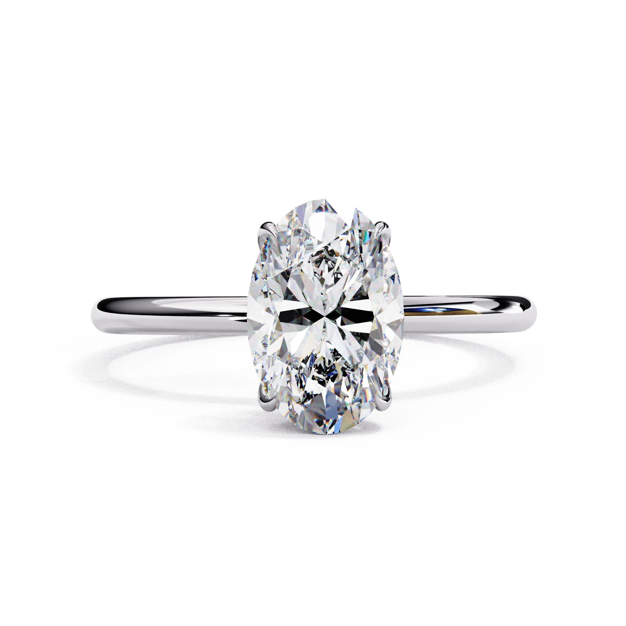 A Dior brand diamond ring with a clear, large central diamond surrounded by smaller diamonds set in a white gold band