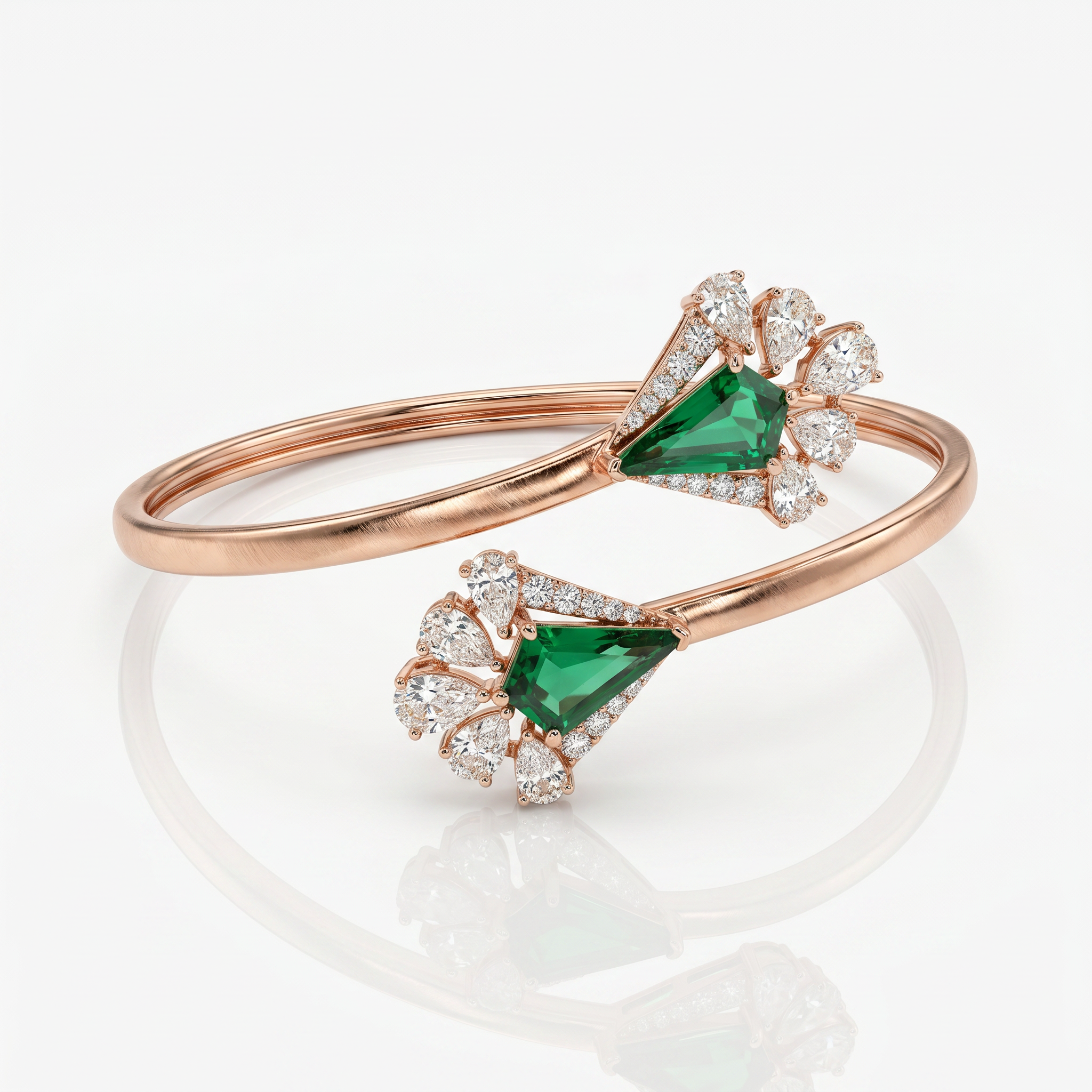 Empress Kite-Cut Emerald Diamond Open Cuff Bracelet