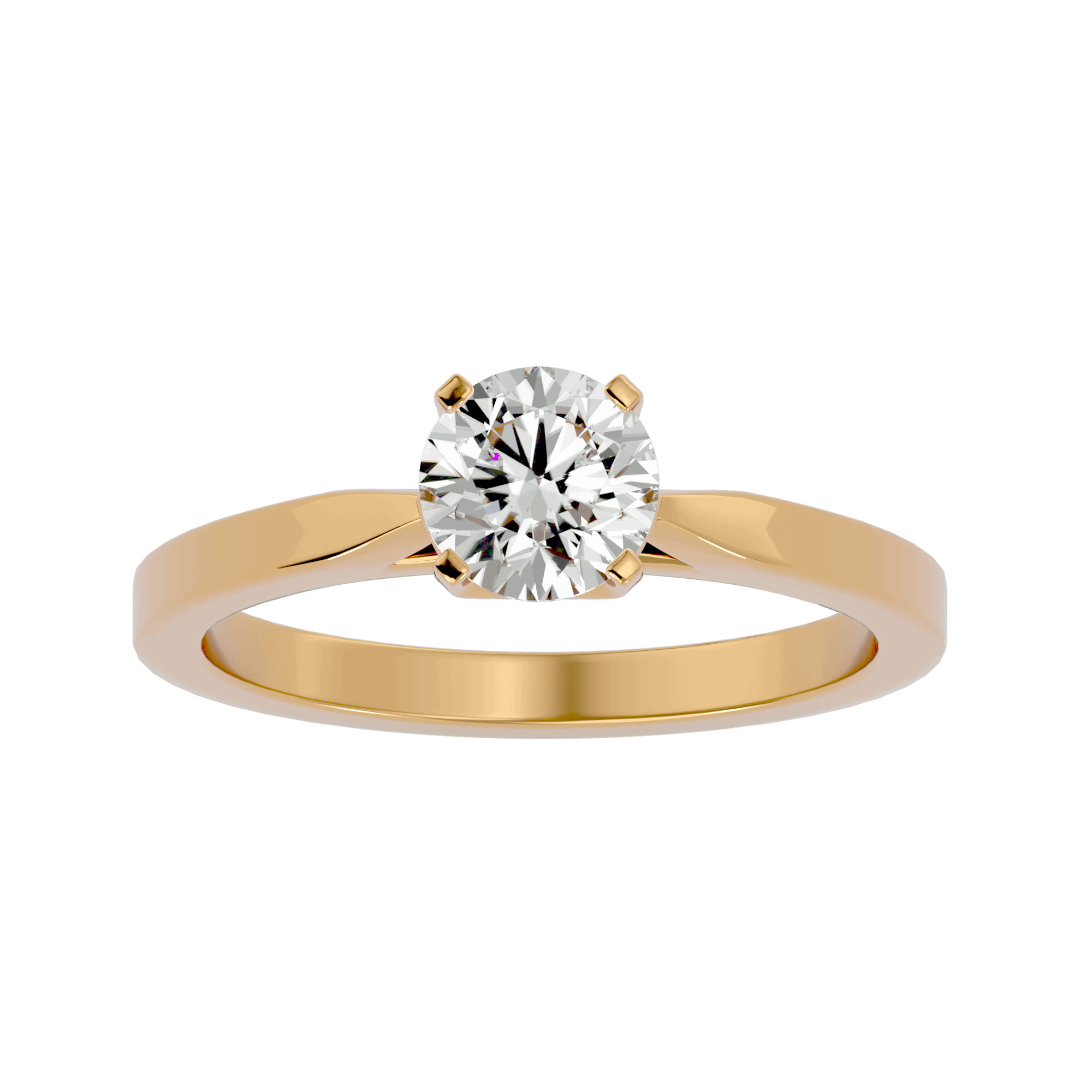 A single solitaire diamond ring with a gold band.