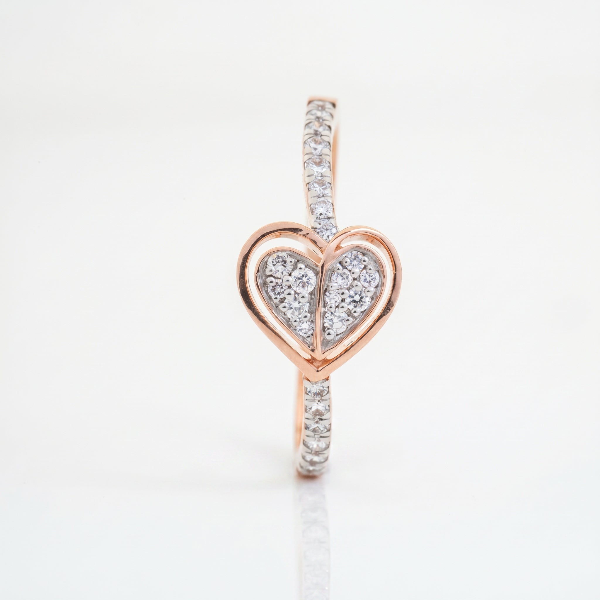 Heart shape lab grown diamond pavé ring with diamond-accented band in rose gold by Glora Diamonds Chennai