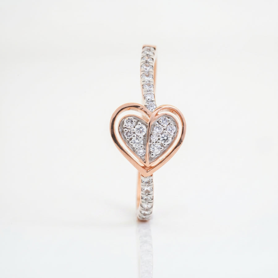 Heart shape lab grown diamond pavé ring with diamond-accented band in rose gold by Glora Diamonds Chennai
