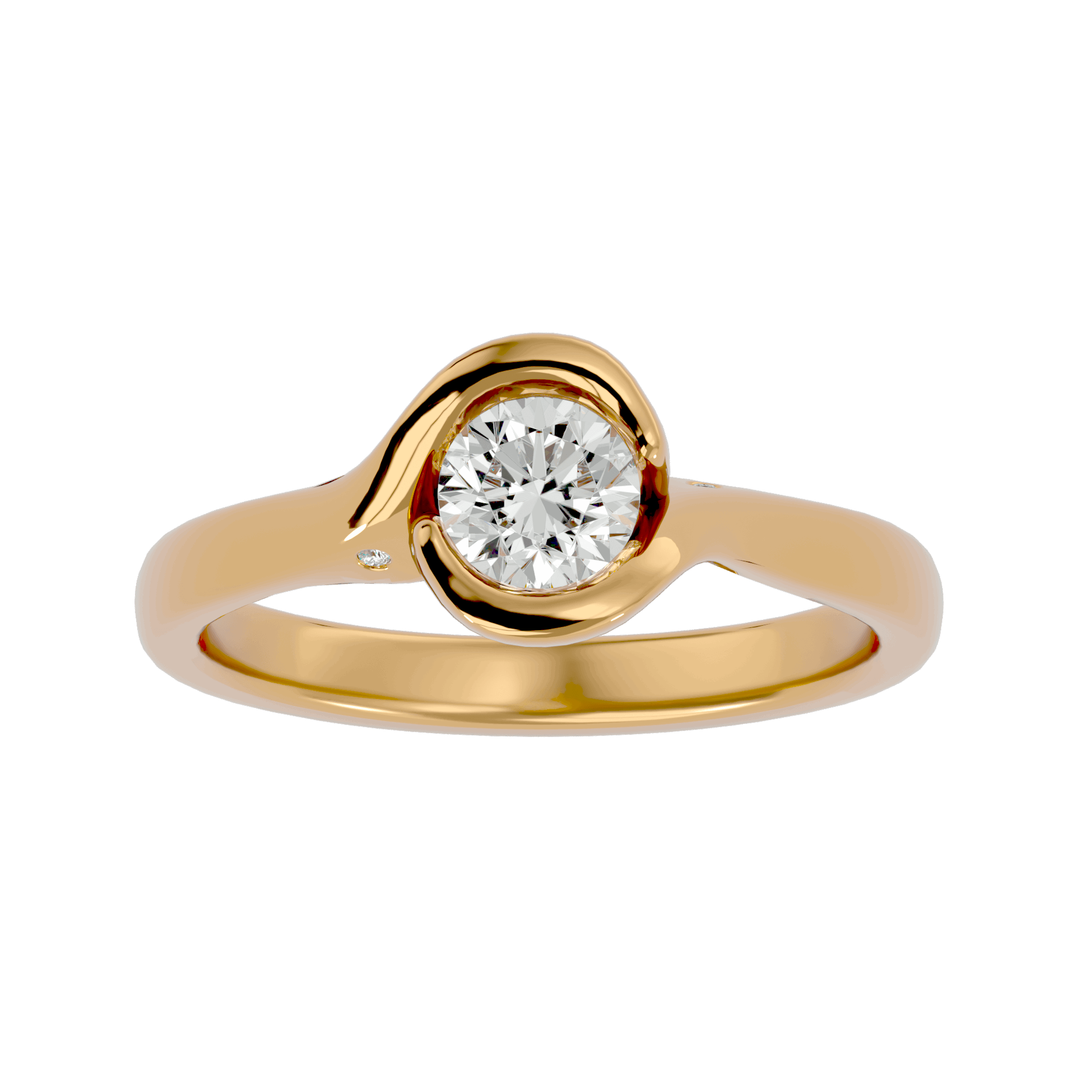 A single solitaire diamond ring with a round diamond set in a gold band.