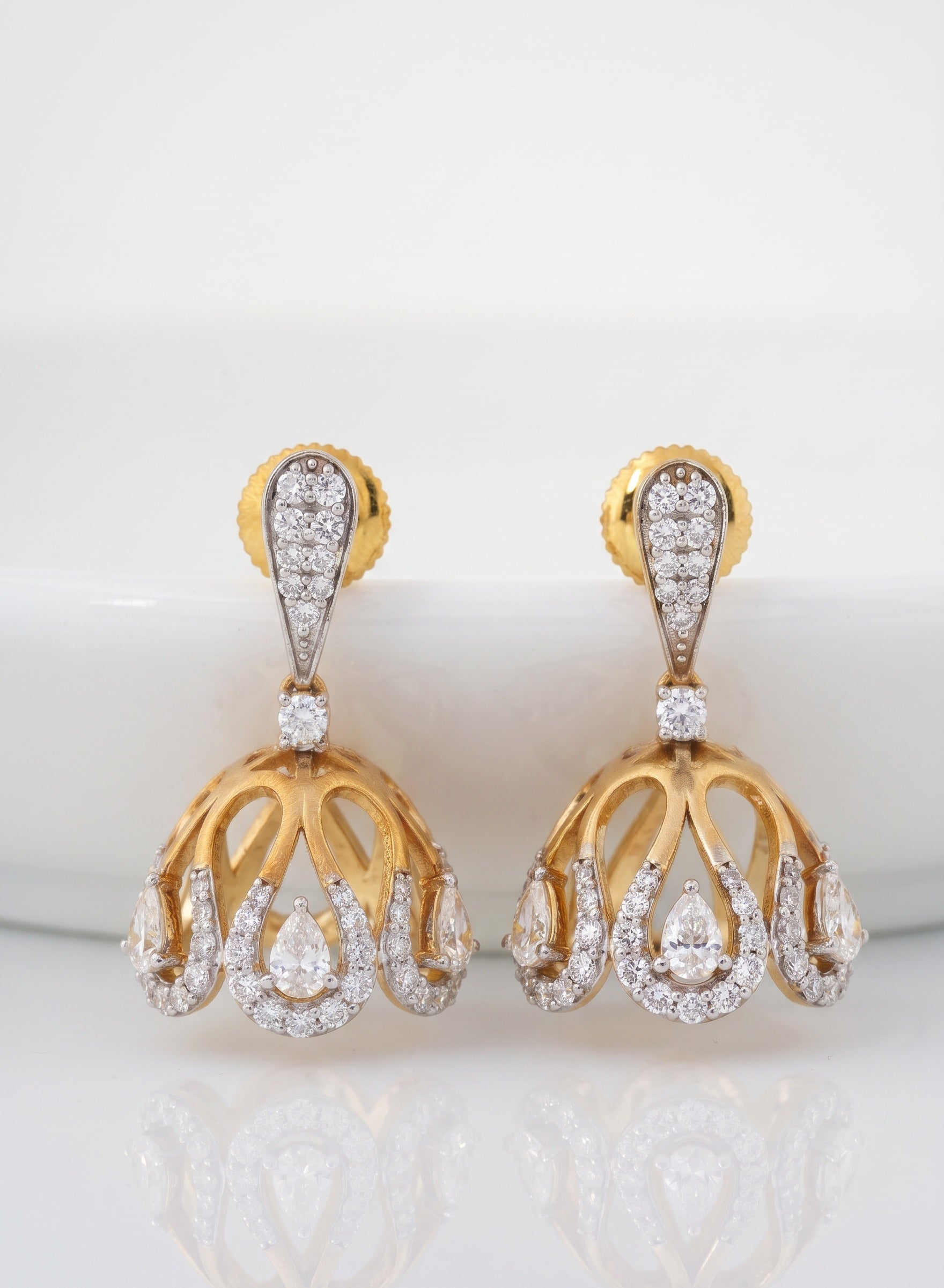 Padmanthia 9KT Gold Pear Diamond Jhumka Earrings