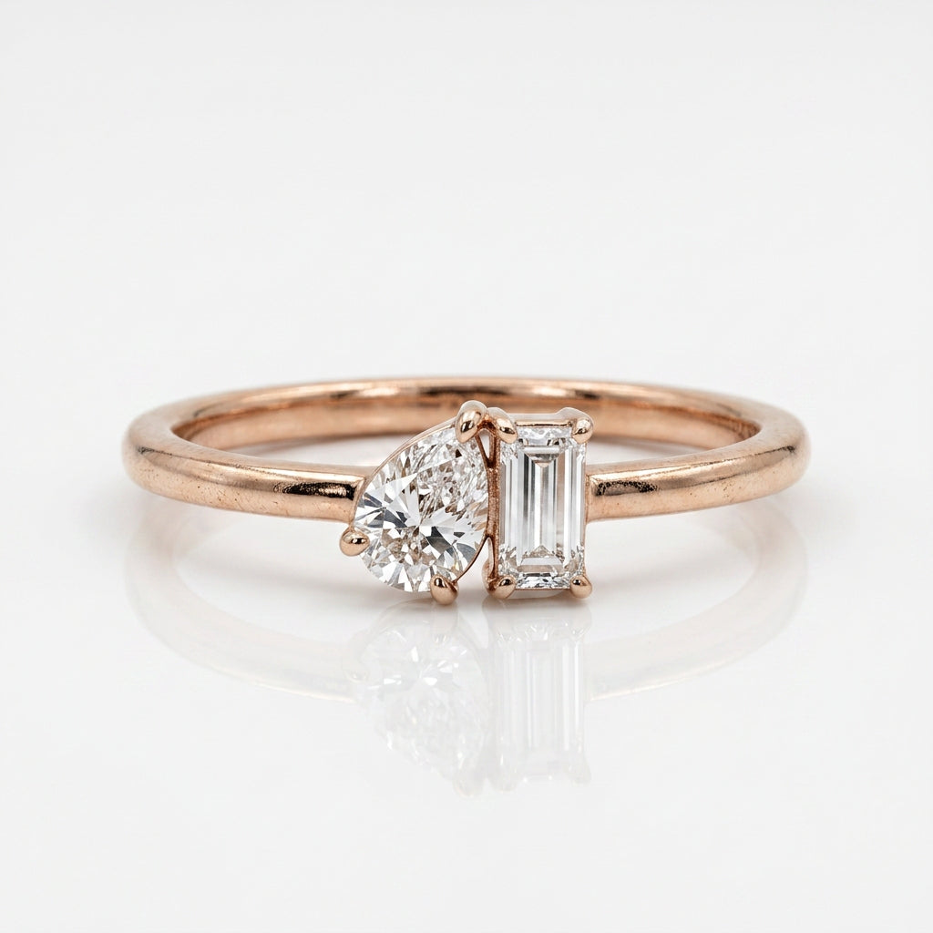 Pear & Emerald Toi et Moi Lab Grown Diamond Ring