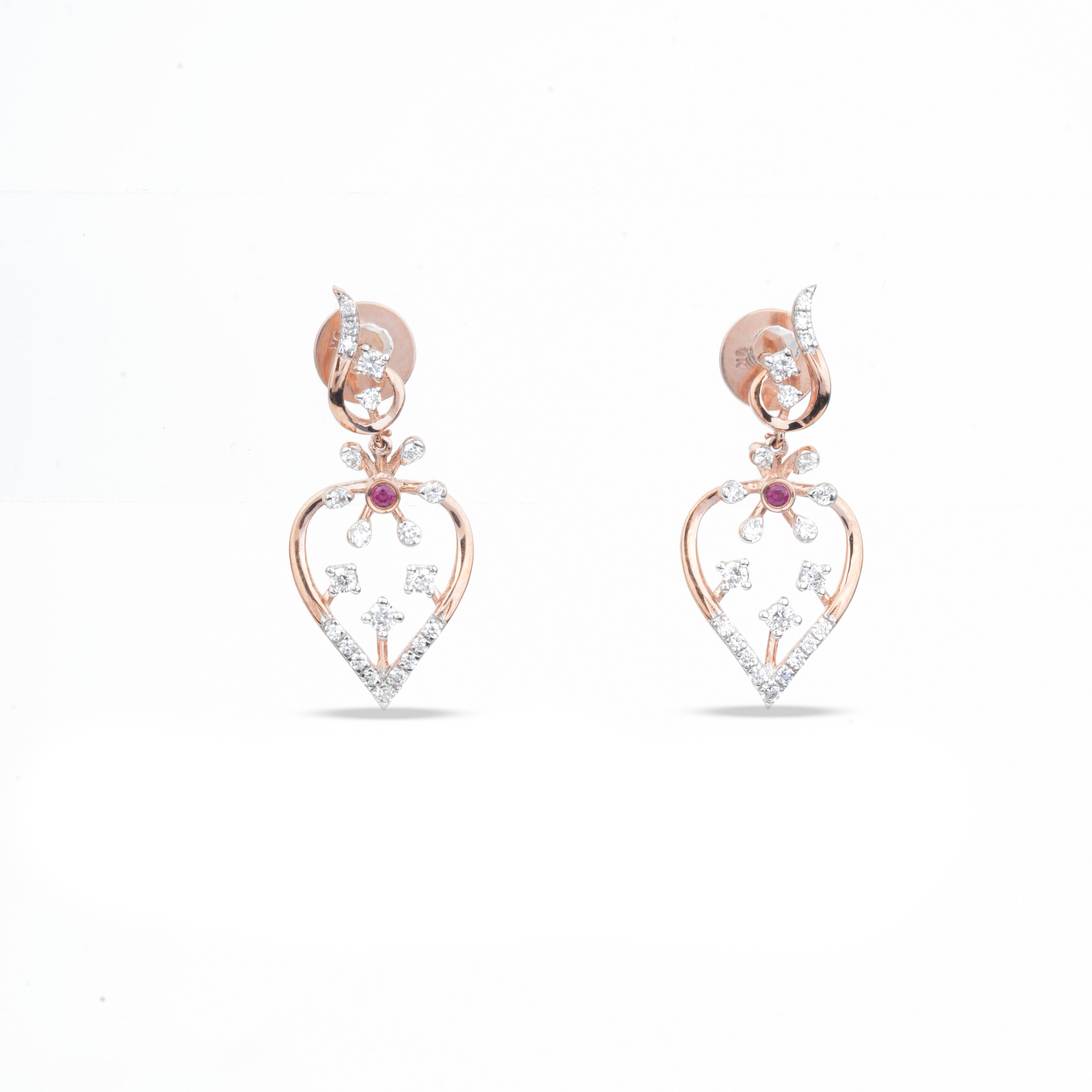 Ruby Floral Heart Diamond Drop Earrings