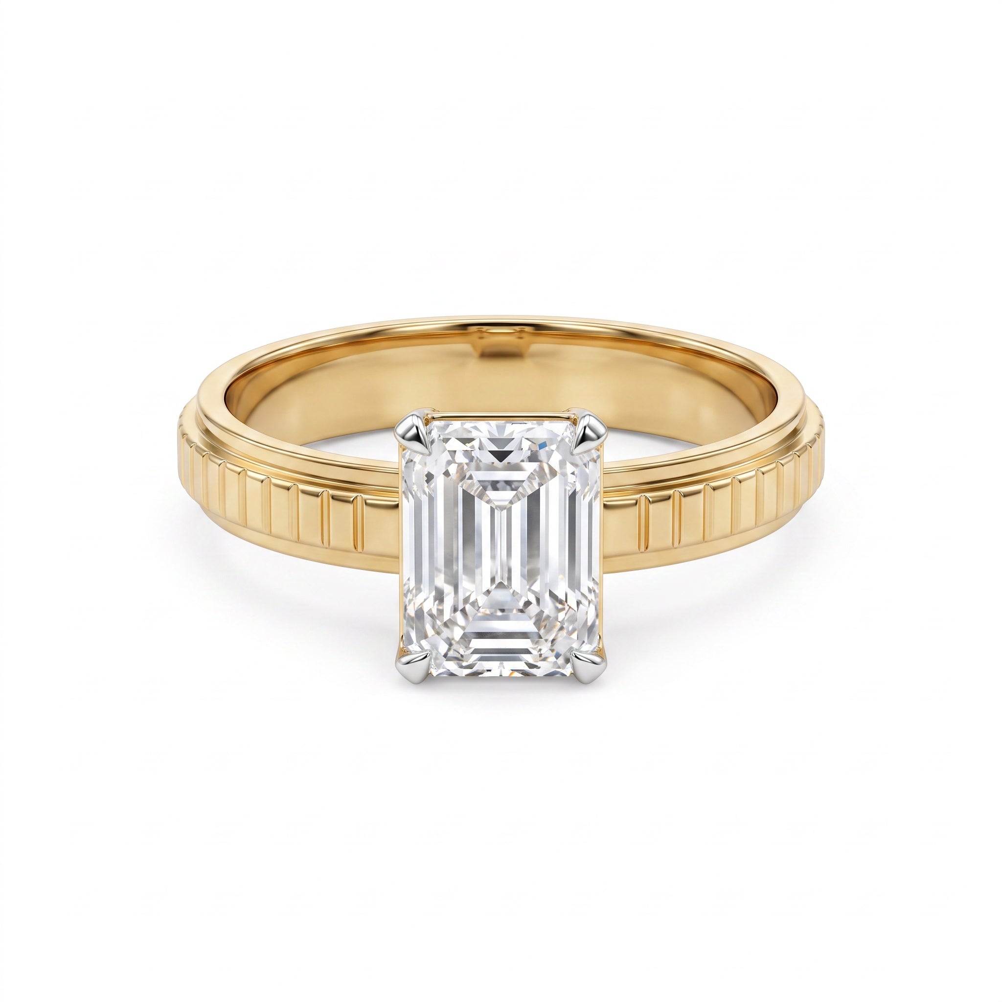 Emerald Cut Fluted Solitaire Engagement Ring in Gold