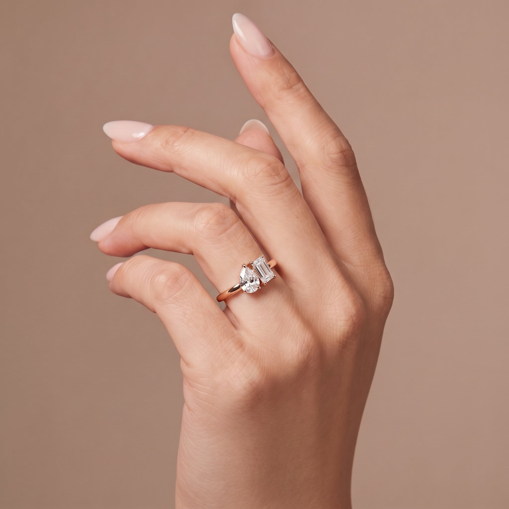 Pear & Emerald Toi et Moi Lab Grown Diamond Ring