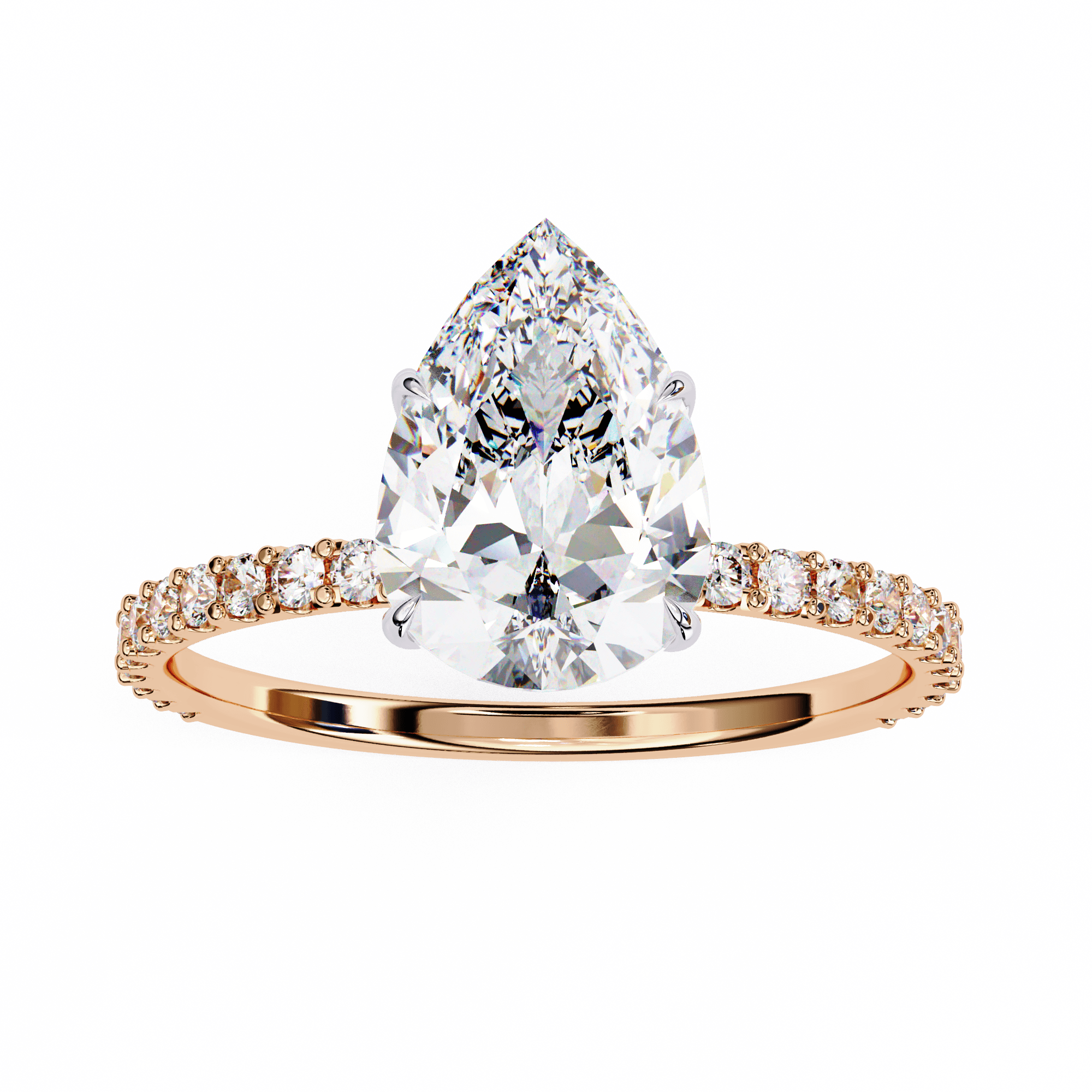 A diamond ring with a large central diamond and smaller diamonds set in a gold-colored band