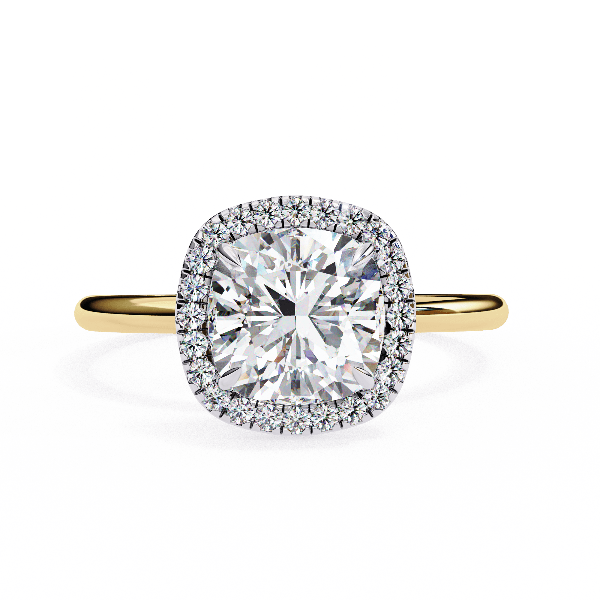 A round diamond ring with a gold band, adorned with smaller diamonds set in the band.