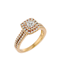 A gold diamond halo ring with multiple bands encircling a central diamond.