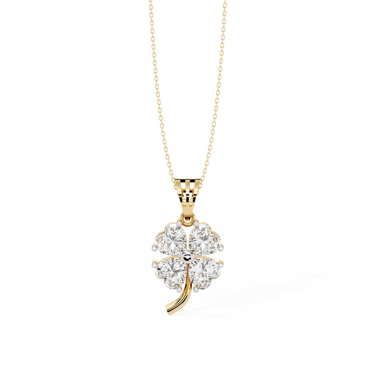 Heart-shaped diamond pendant in 18K gold with four sparkling diamonds