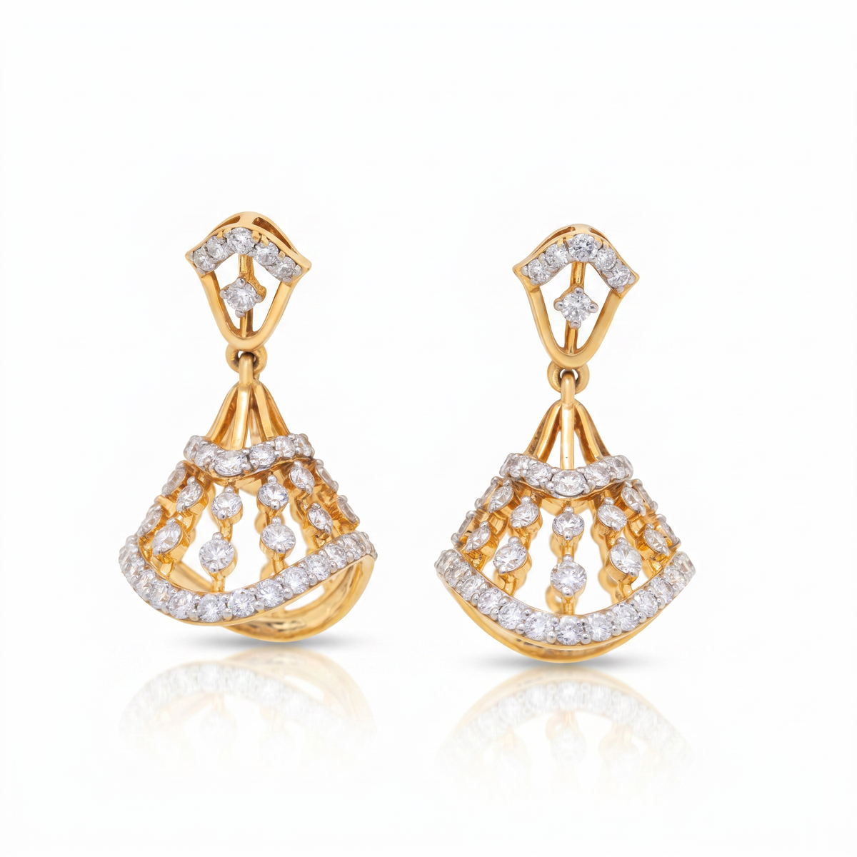 Chavrithea 9KT Gold Diamond Fan Drop Earrings – product image 2