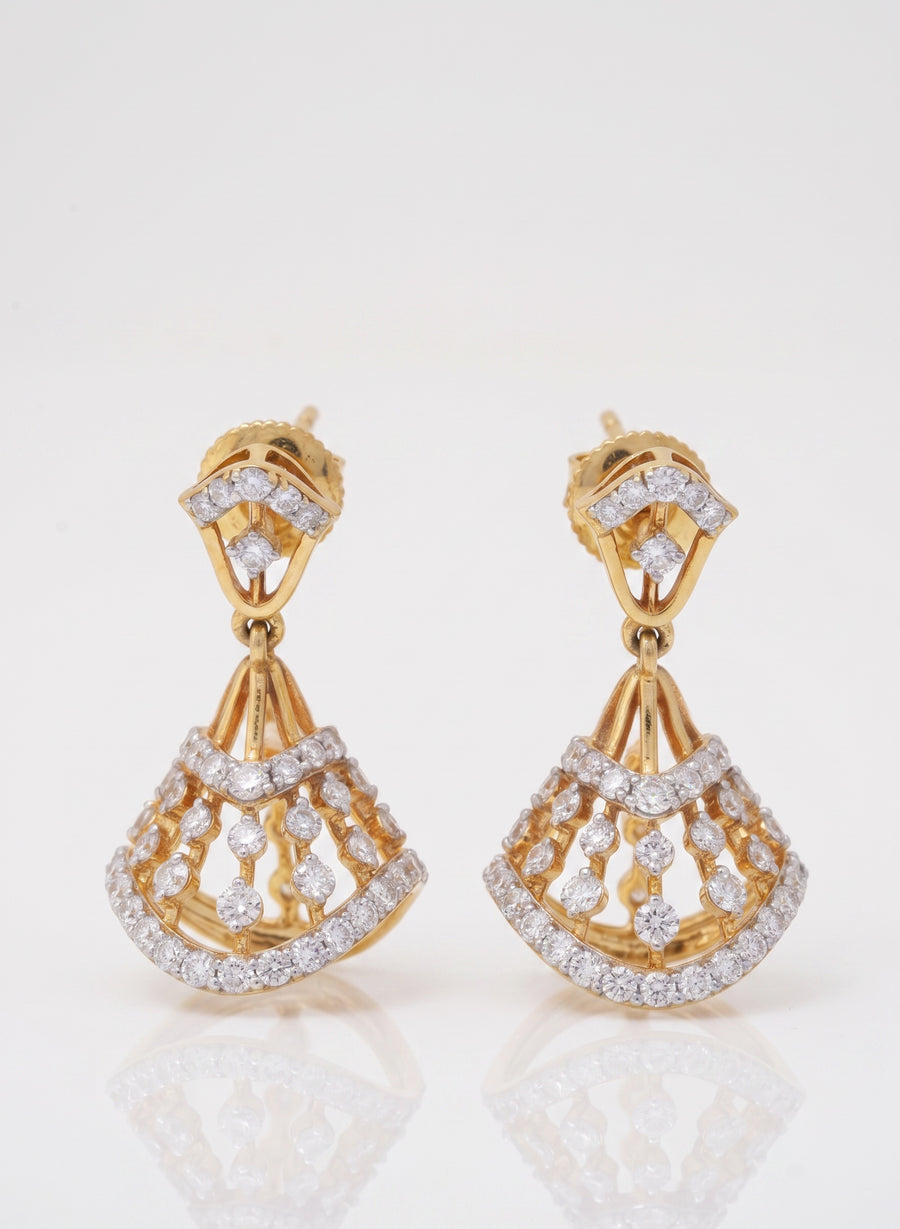 Chavrithea 9KT Gold Diamond Fan Drop Earrings – product image 4