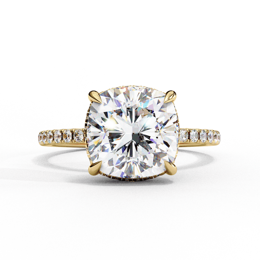Cushion-Cut Solitaire Engagement Ring with Pavé Diamonds