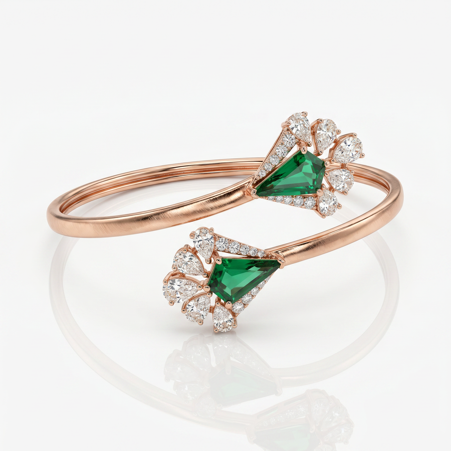 Empress Kite-Cut Emerald Diamond Open Cuff Bracelet