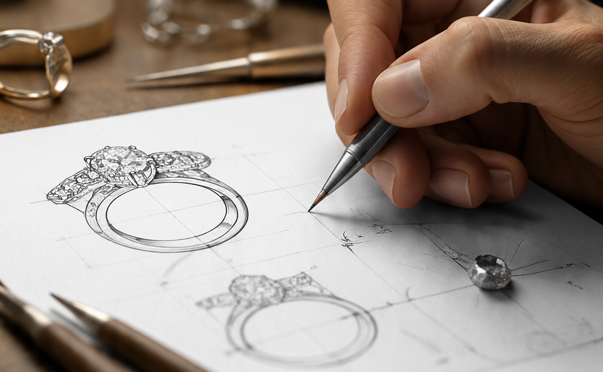 Jewellery designer sketching ring designs
