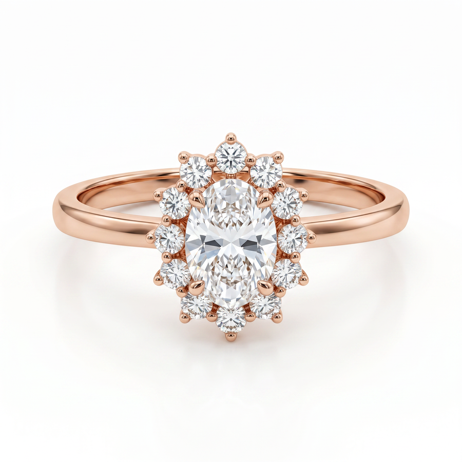 Oval Cut Center Diamond with Round Brilliant Halo Diamonds Ring