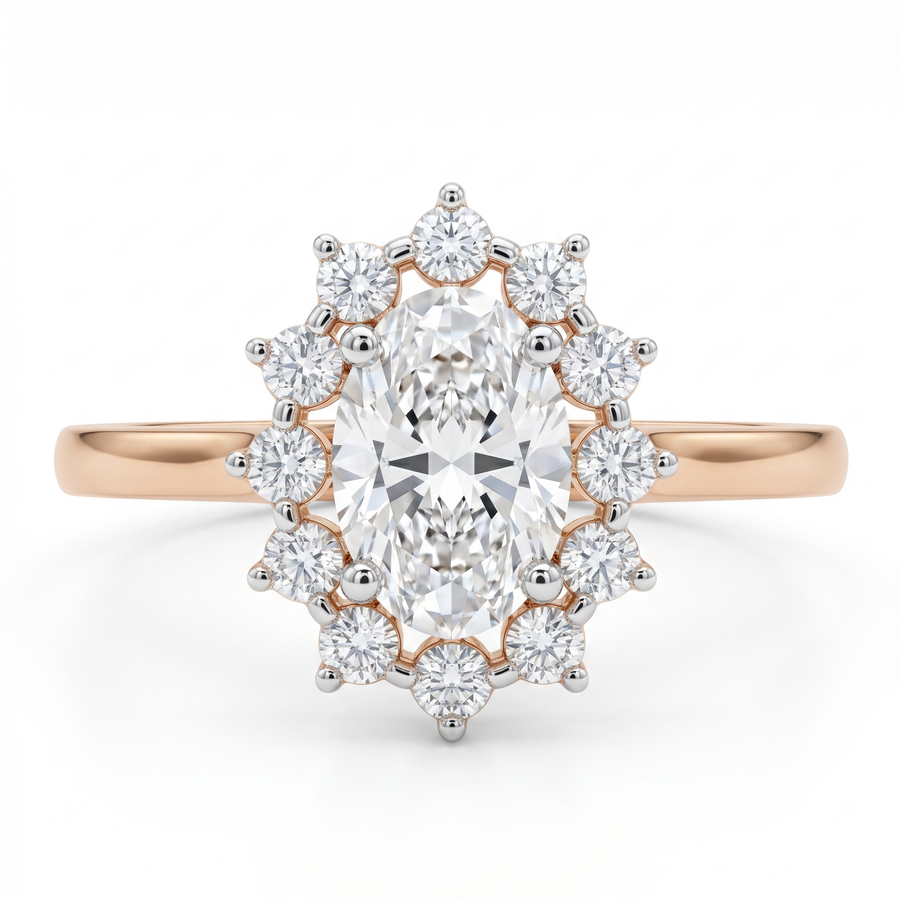Oval Cut Center Diamond with Round Brilliant Halo Diamonds Ring – product image 3