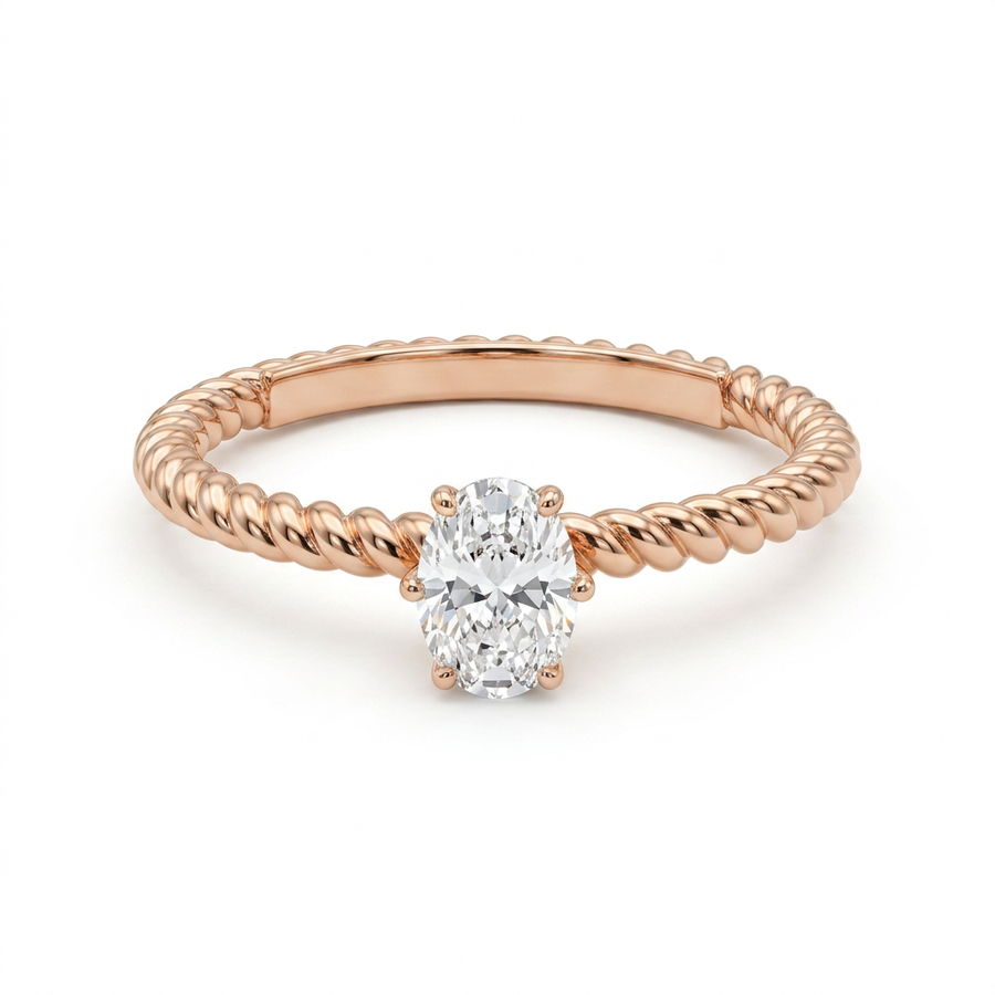 Oval Solitaire Twisted Band Diamond Engagement Ring