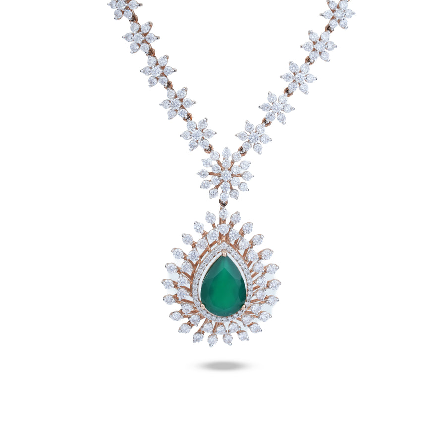 Pear Emerald Medallion Diamond Necklace