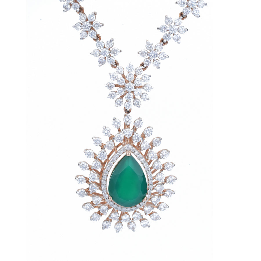Pear Emerald Medallion Diamond Necklace – product image 2