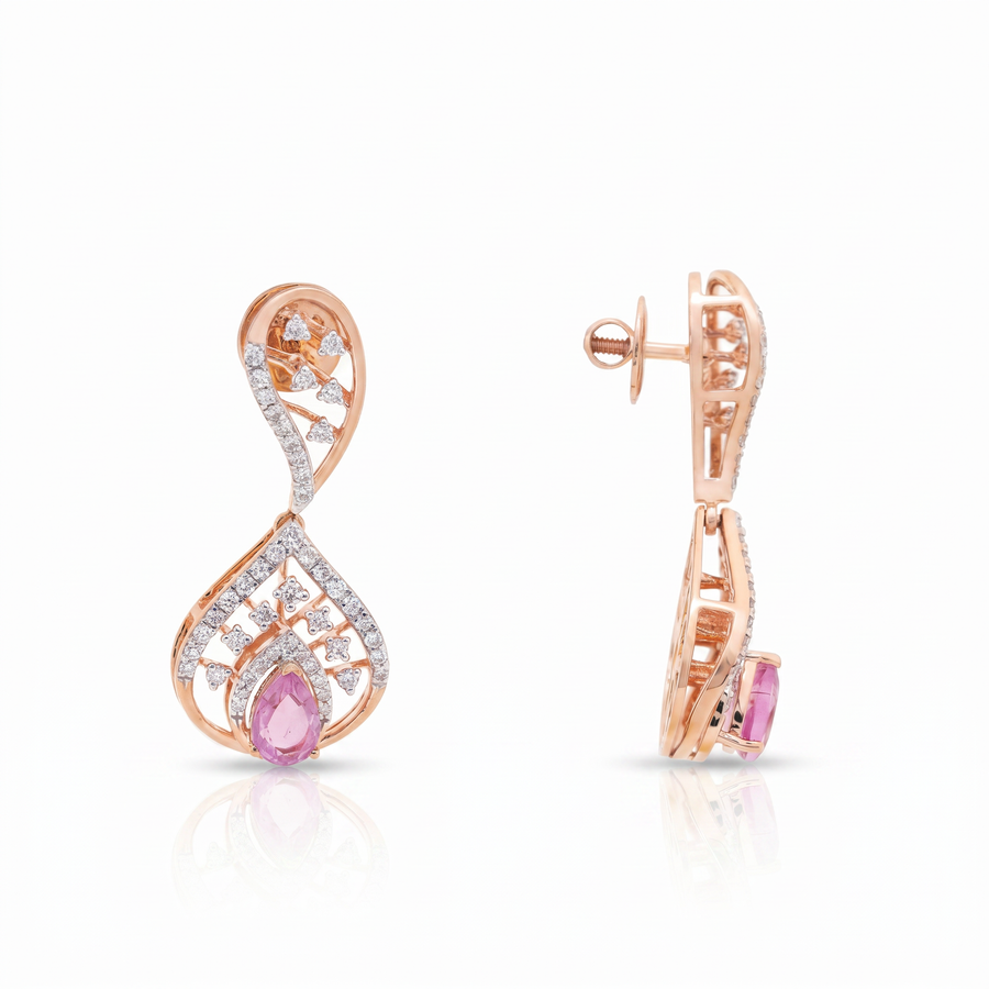 Pink Teardrop Lab Grown Diamond Drop Earrings – product image 3