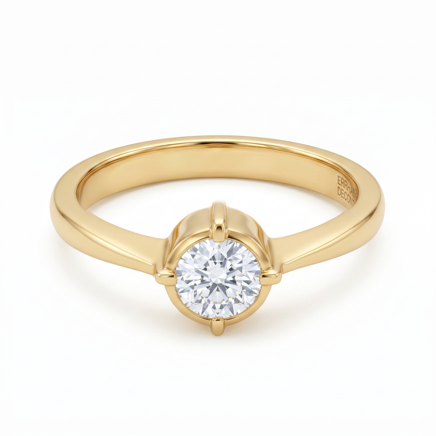 Round Solitaire Semi-Bezel Diamond Engagement Ring