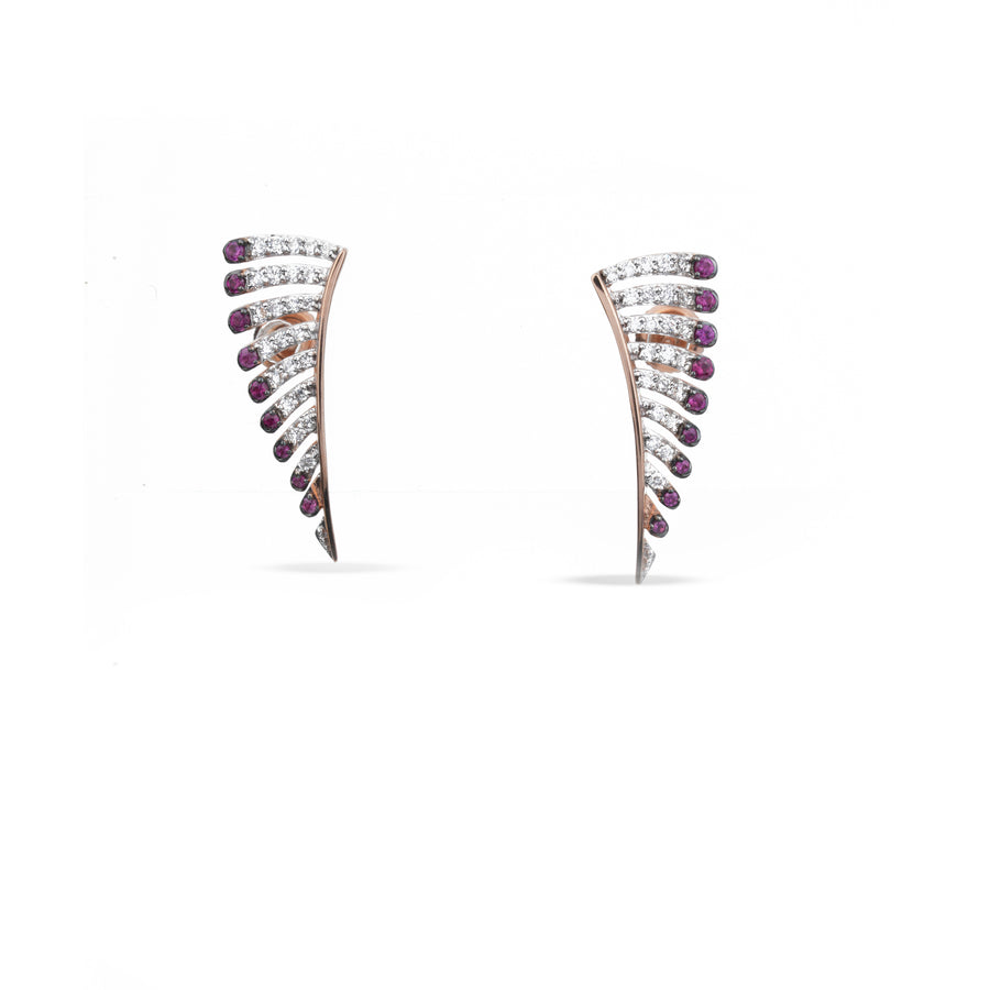 Ruby Feather Diamond Ear Climbers