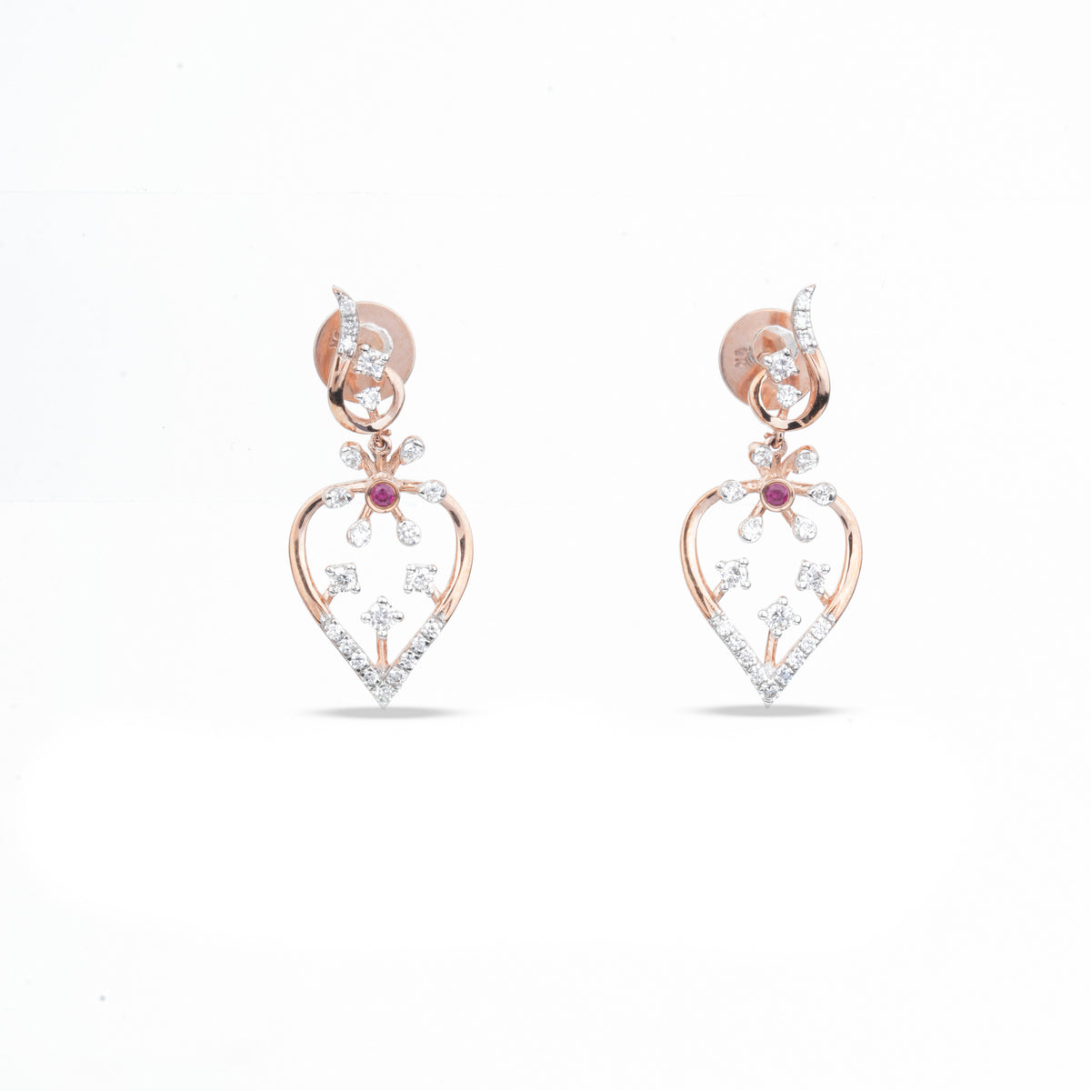 Ruby Floral Heart Diamond Drop Earrings – product image 1