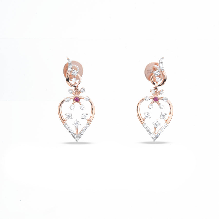Ruby Floral Heart Diamond Drop Earrings