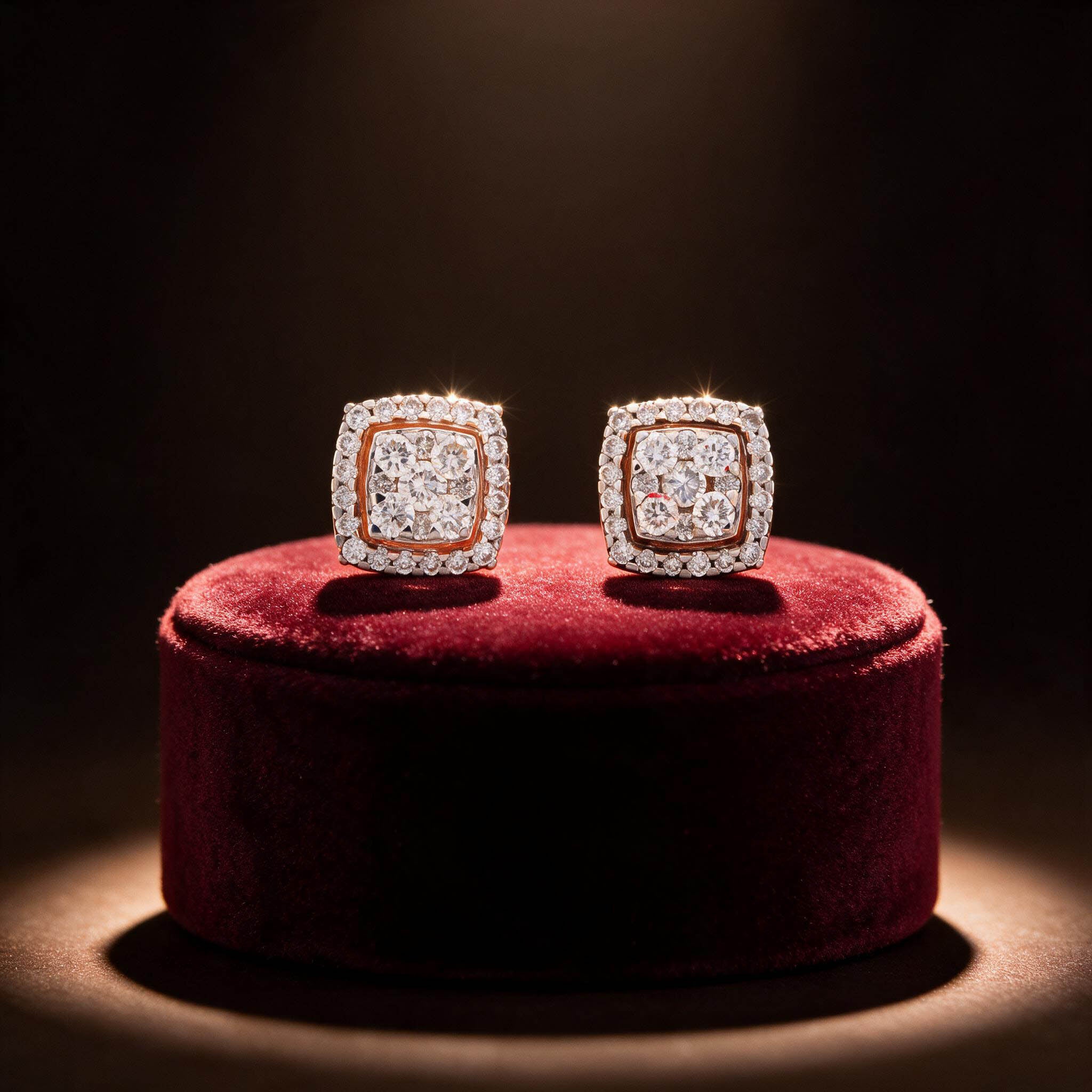 Cushion Halo Diamond Stud Earrings