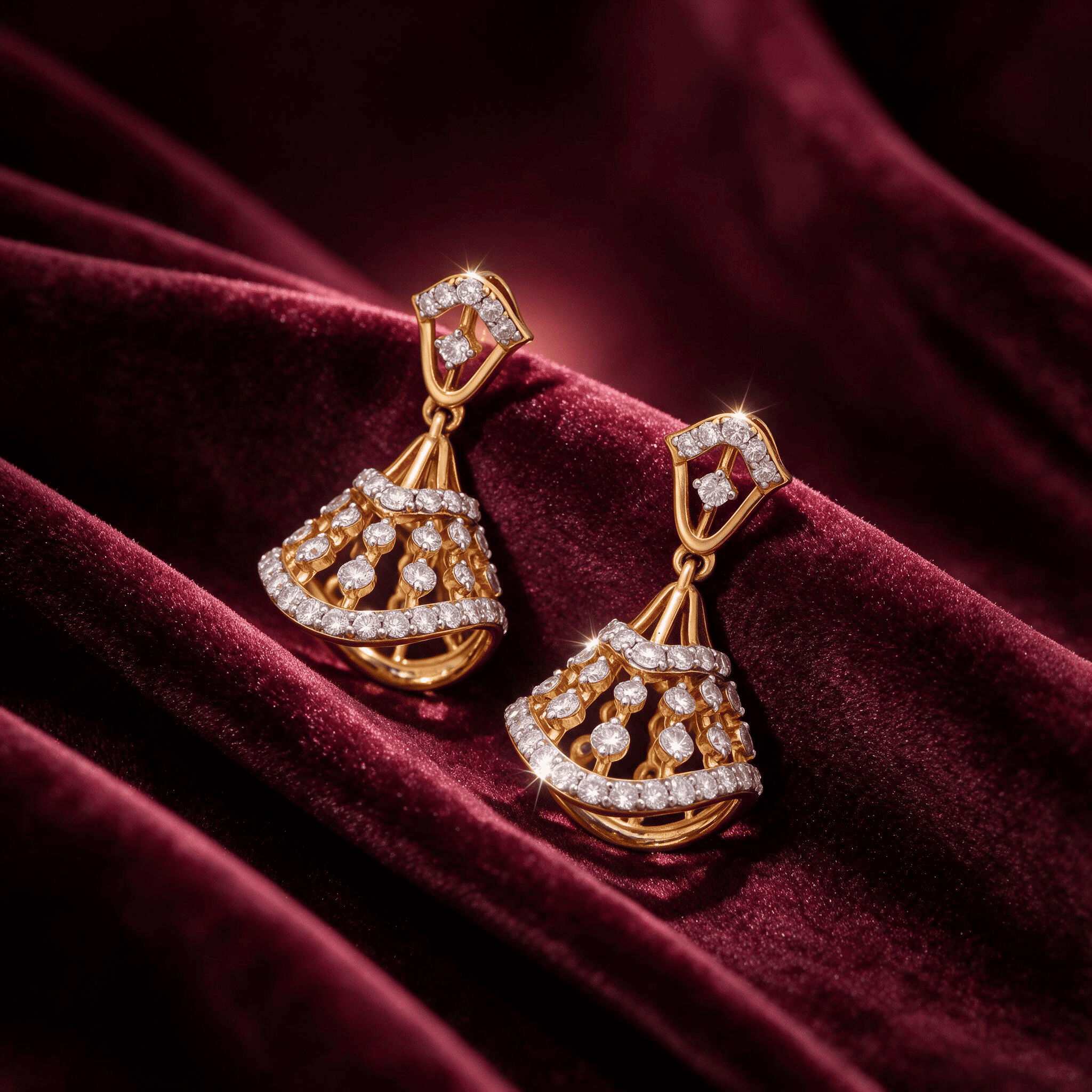 Chavrithea 9KT Gold Diamond Fan Drop Earrings