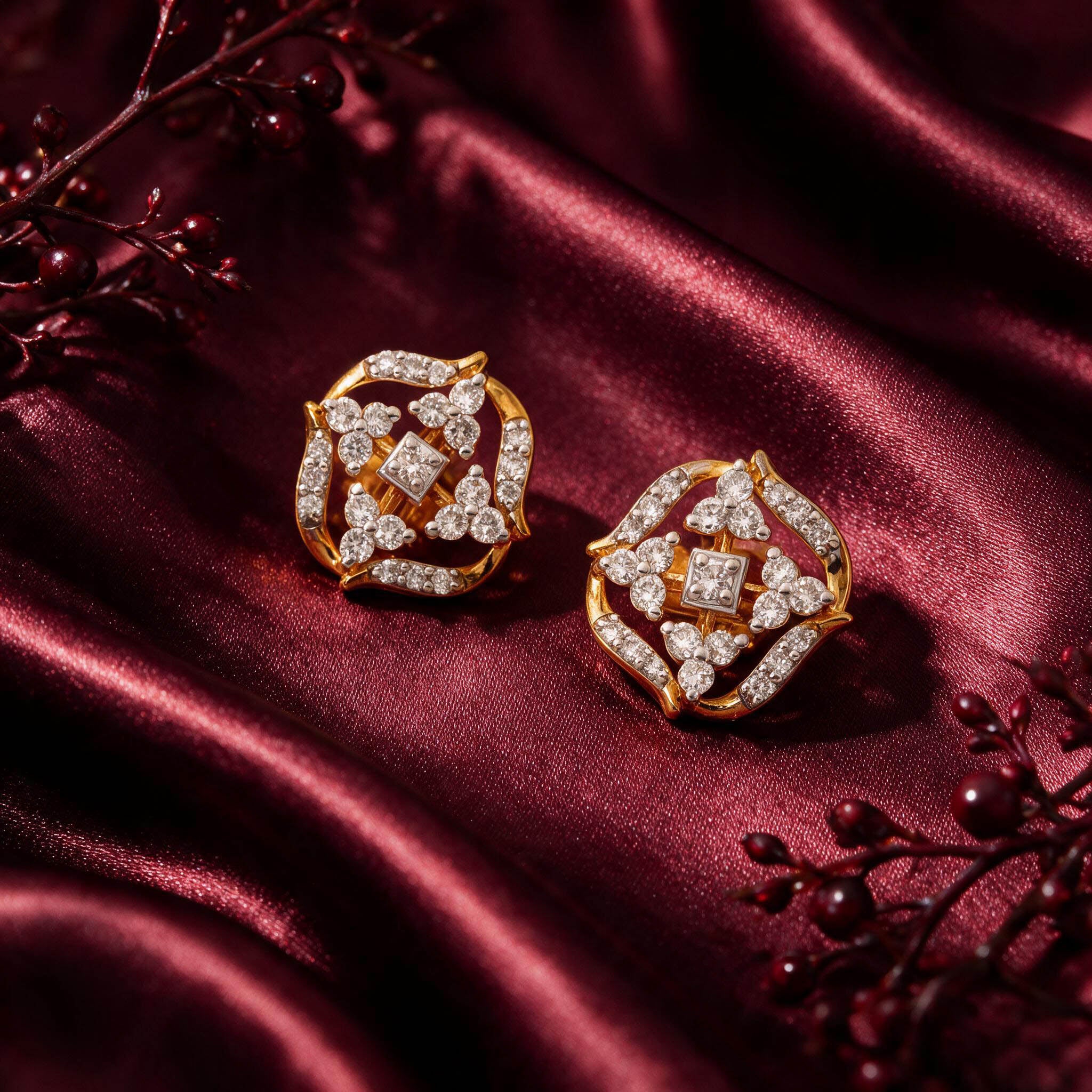 Pushpika Diamond Cluster Stud Earrings