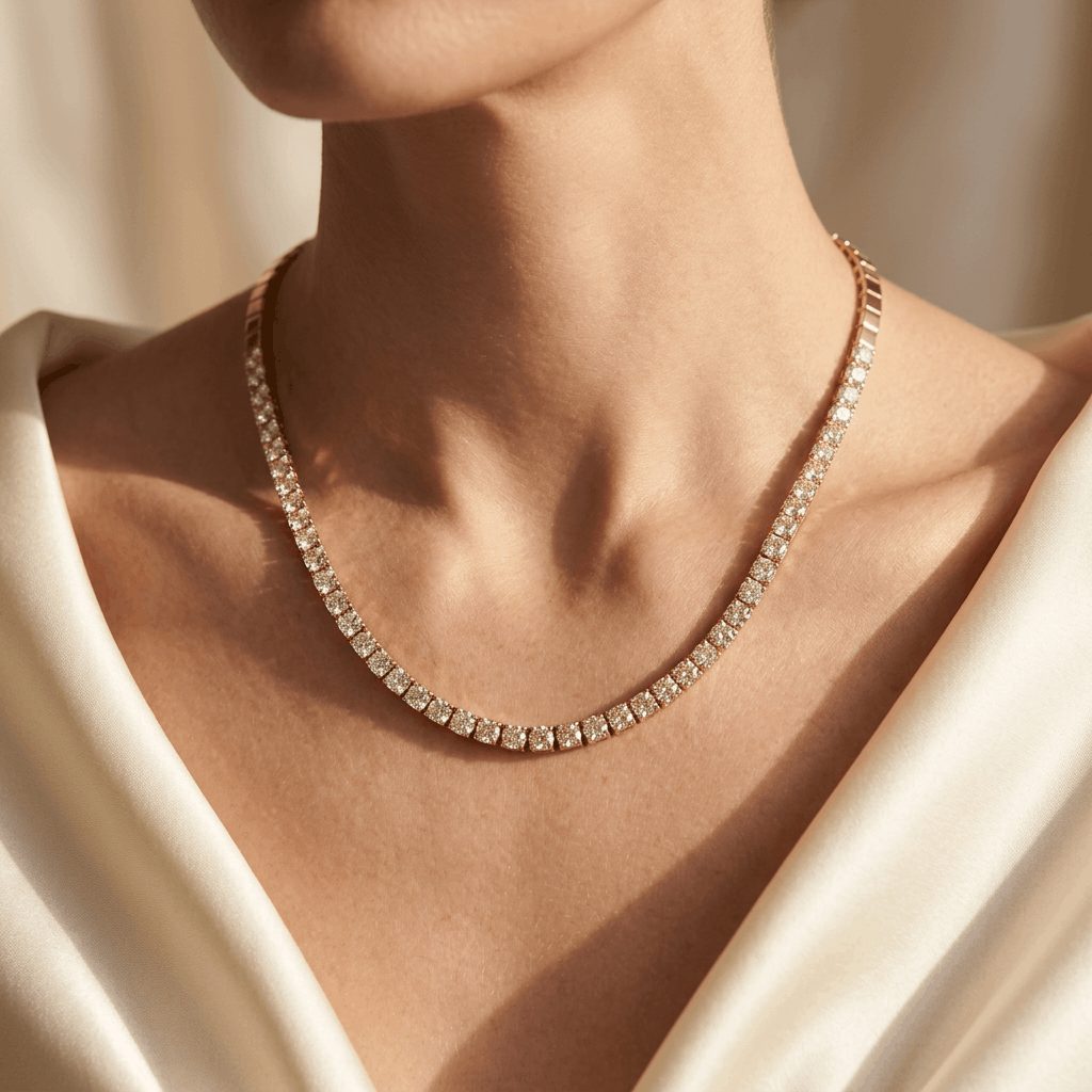 Classic Round Diamond Tennis Necklace