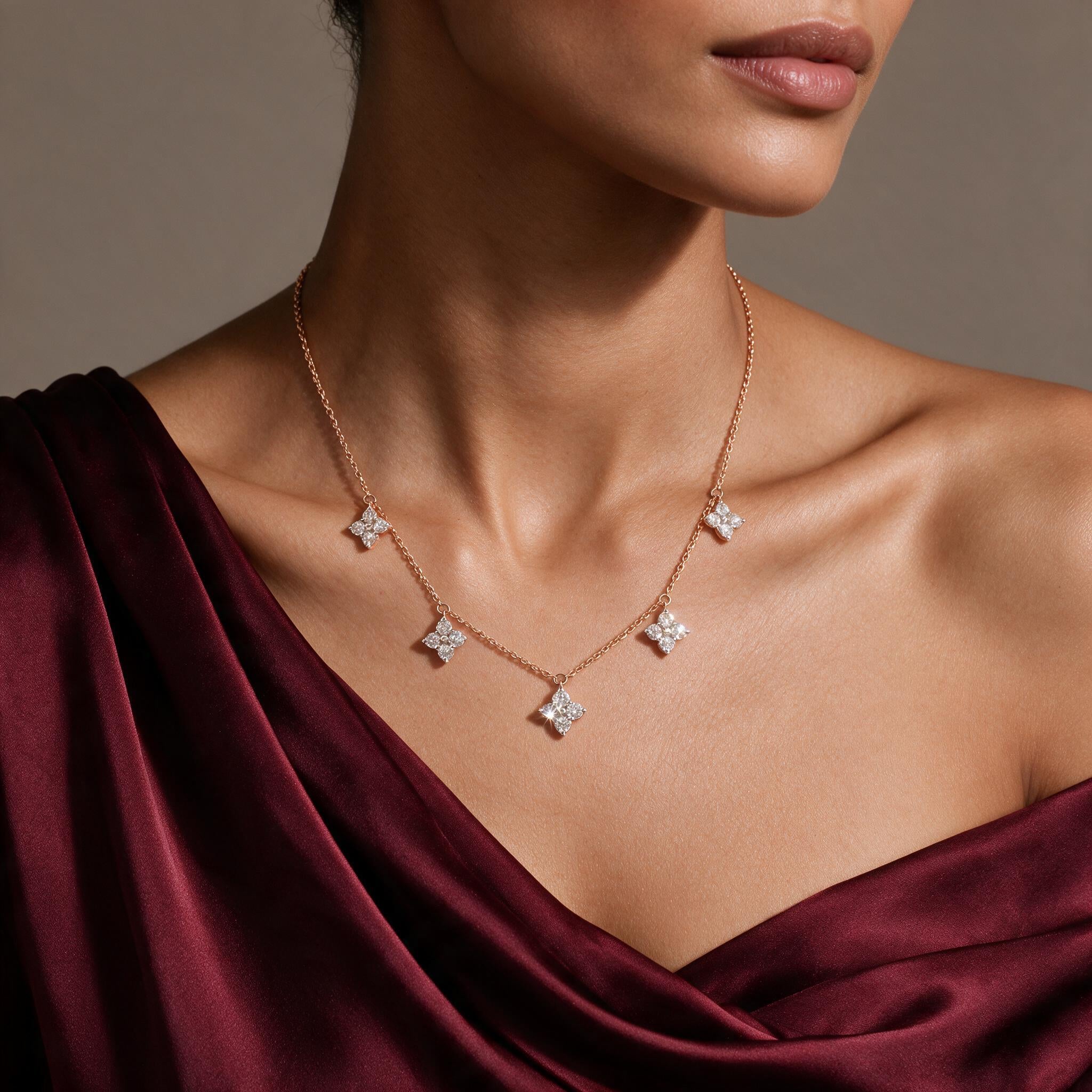 Four Petal Diamond Pendant Necklace