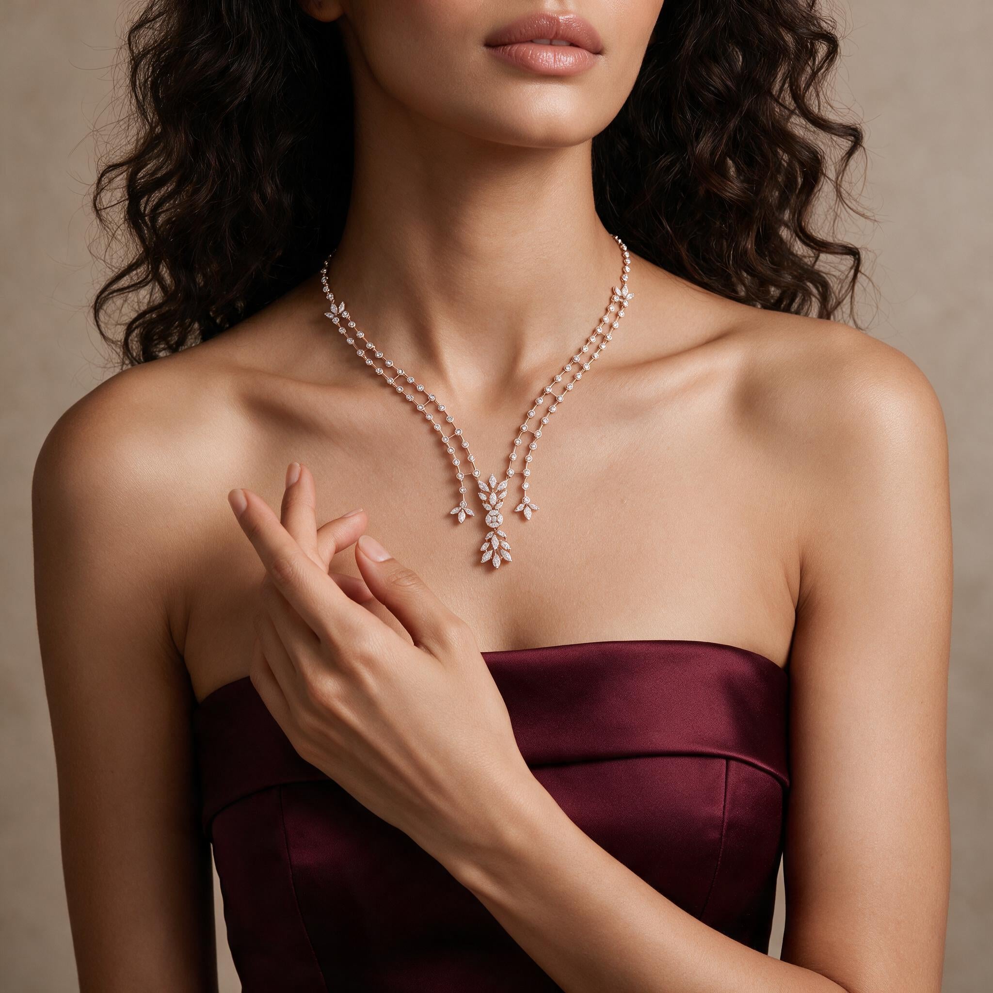 Marquise Leaf Diamond Cascade Necklace