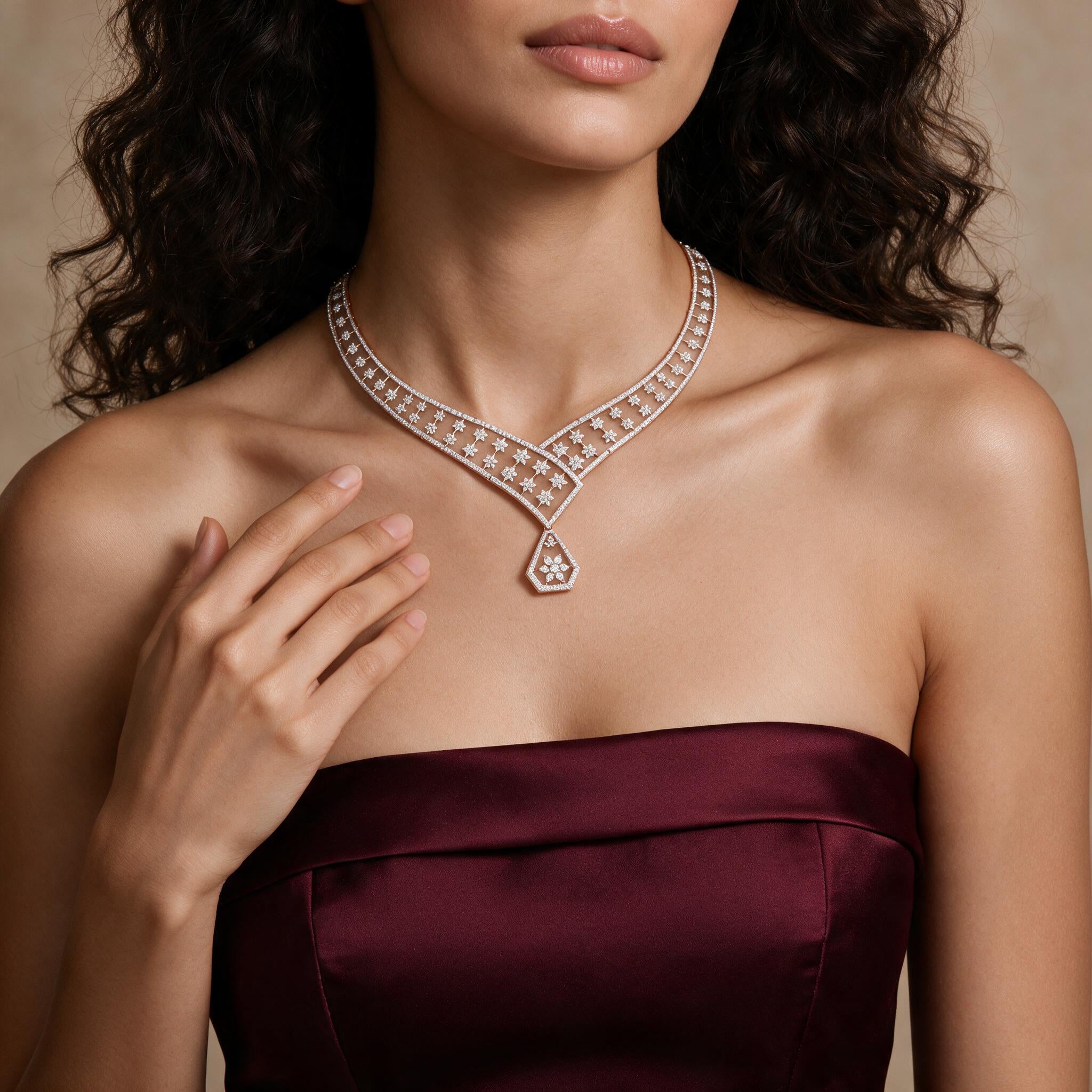 Lattice Floral Lab-Grown Diamond Necklace