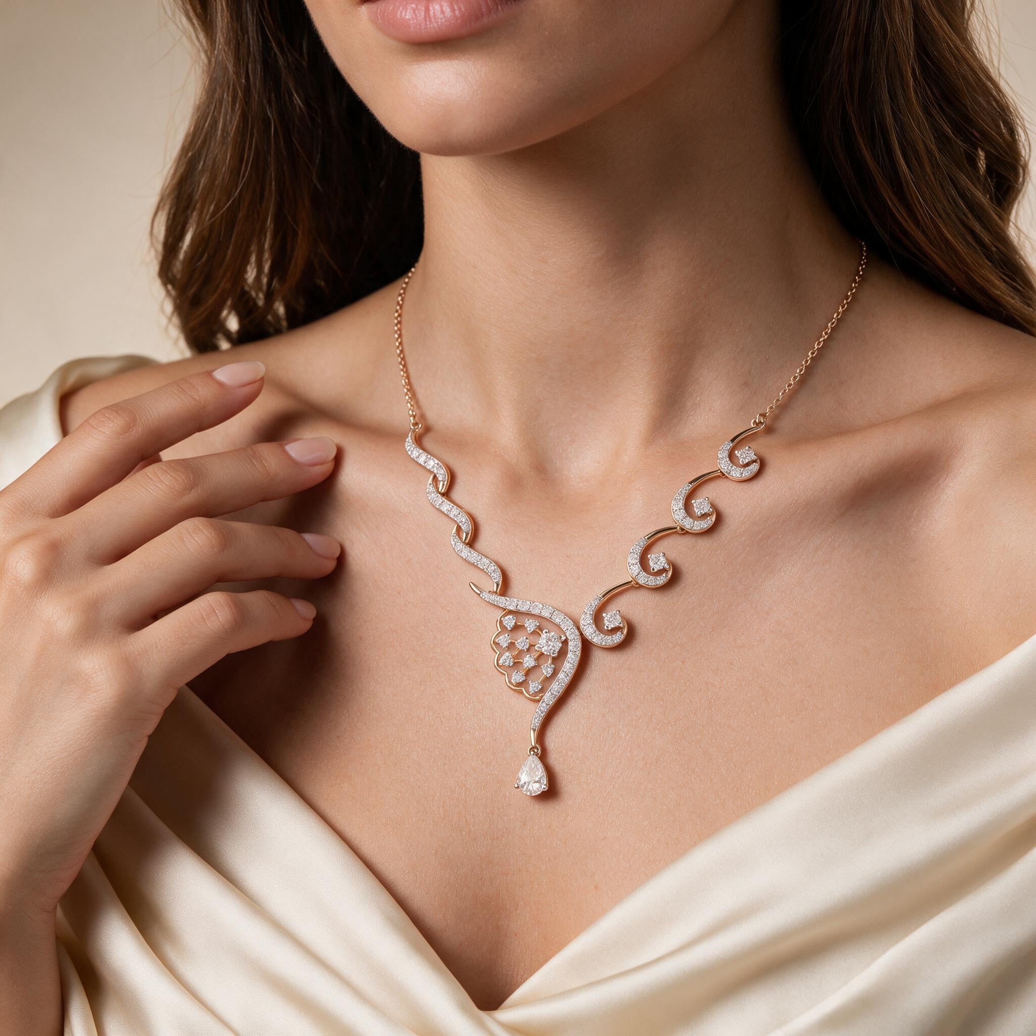 Peacock Vine Diamond Pendant Necklace