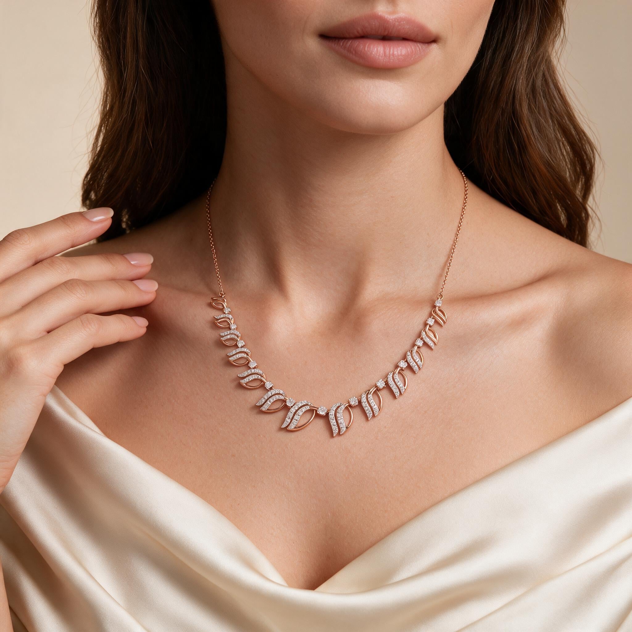 Leaf Motif Diamond Pendant Necklace