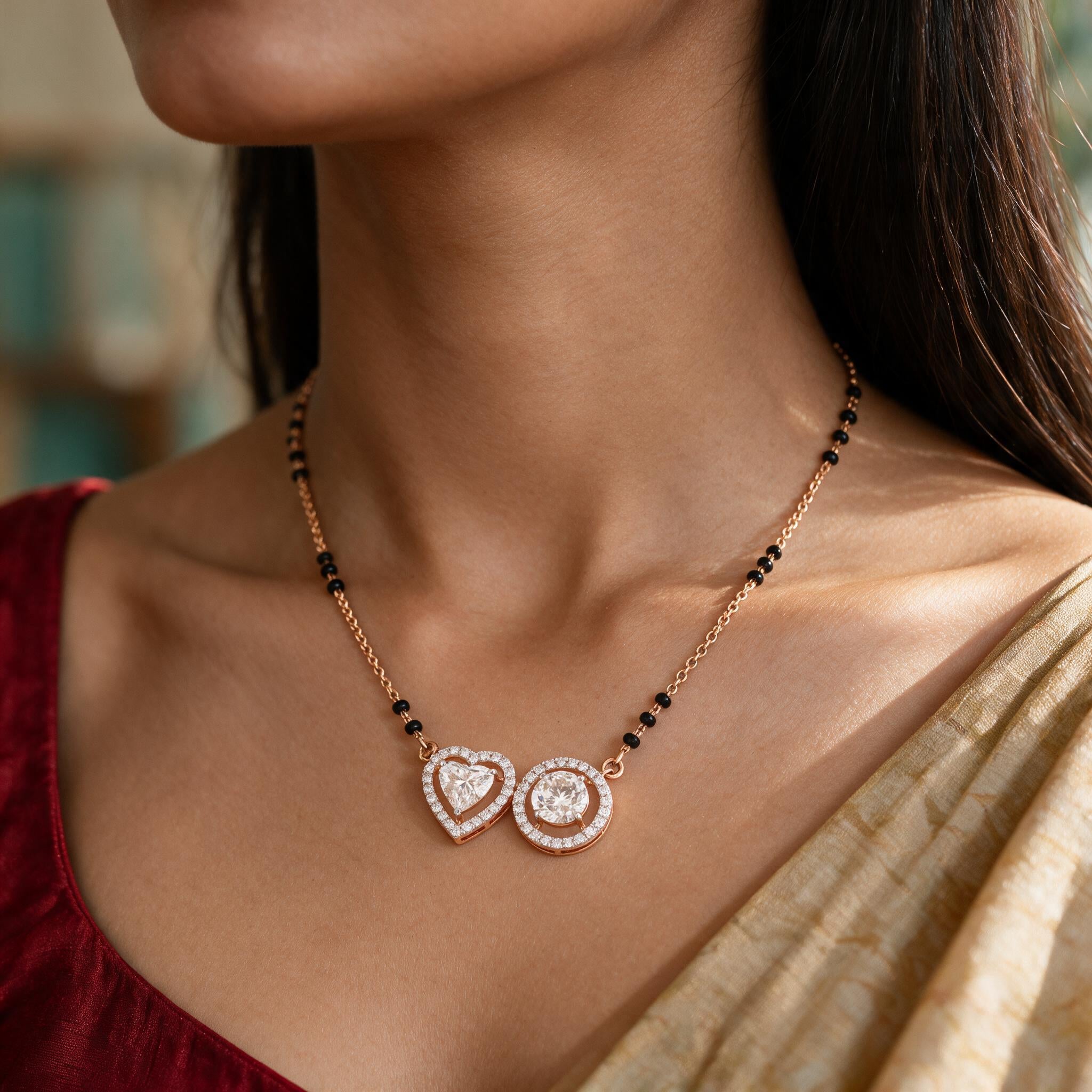 Twin Halo Diamond Mangalsutra Pendant