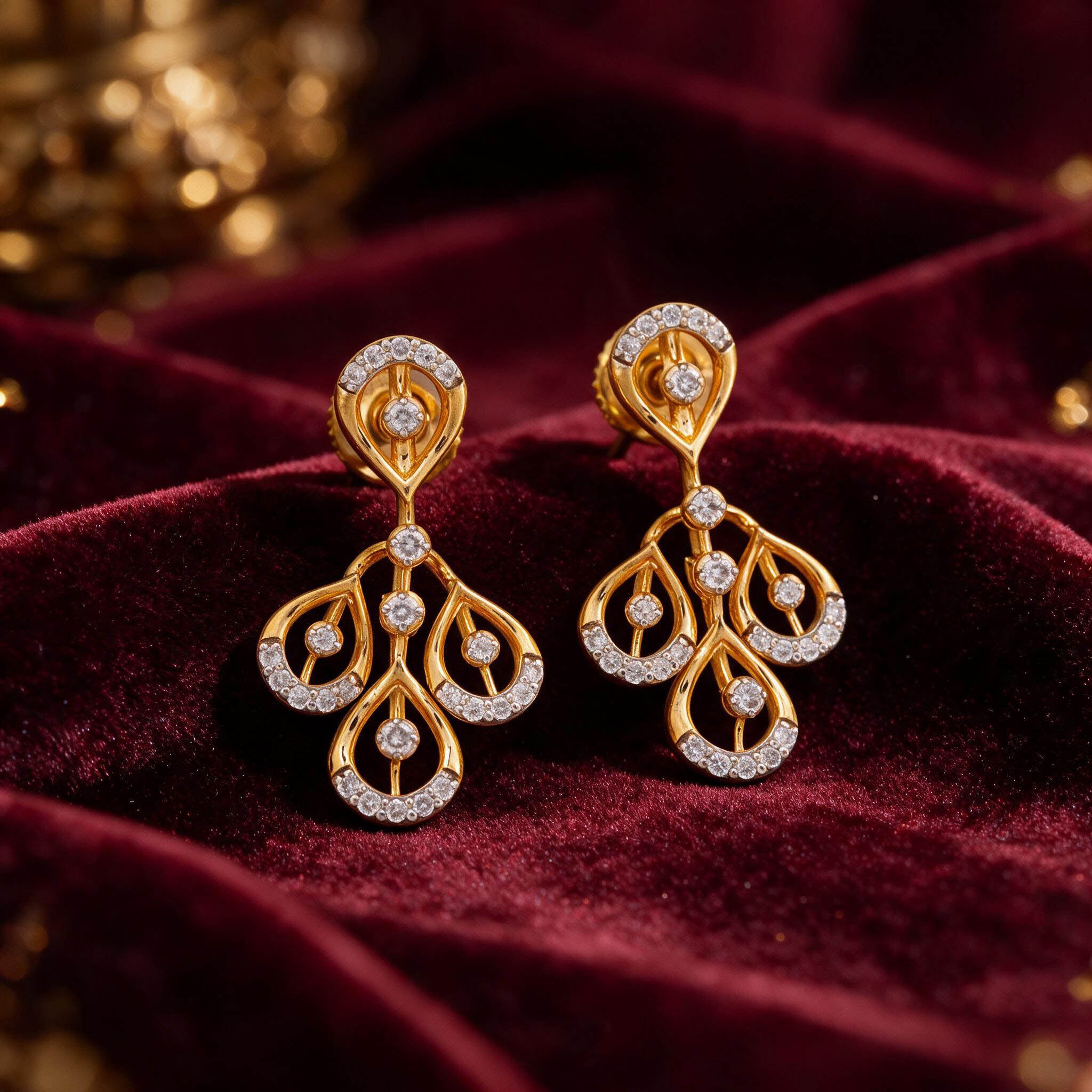 Mayurphia 9KT Gold Diamond Chandelier Drop Earrings