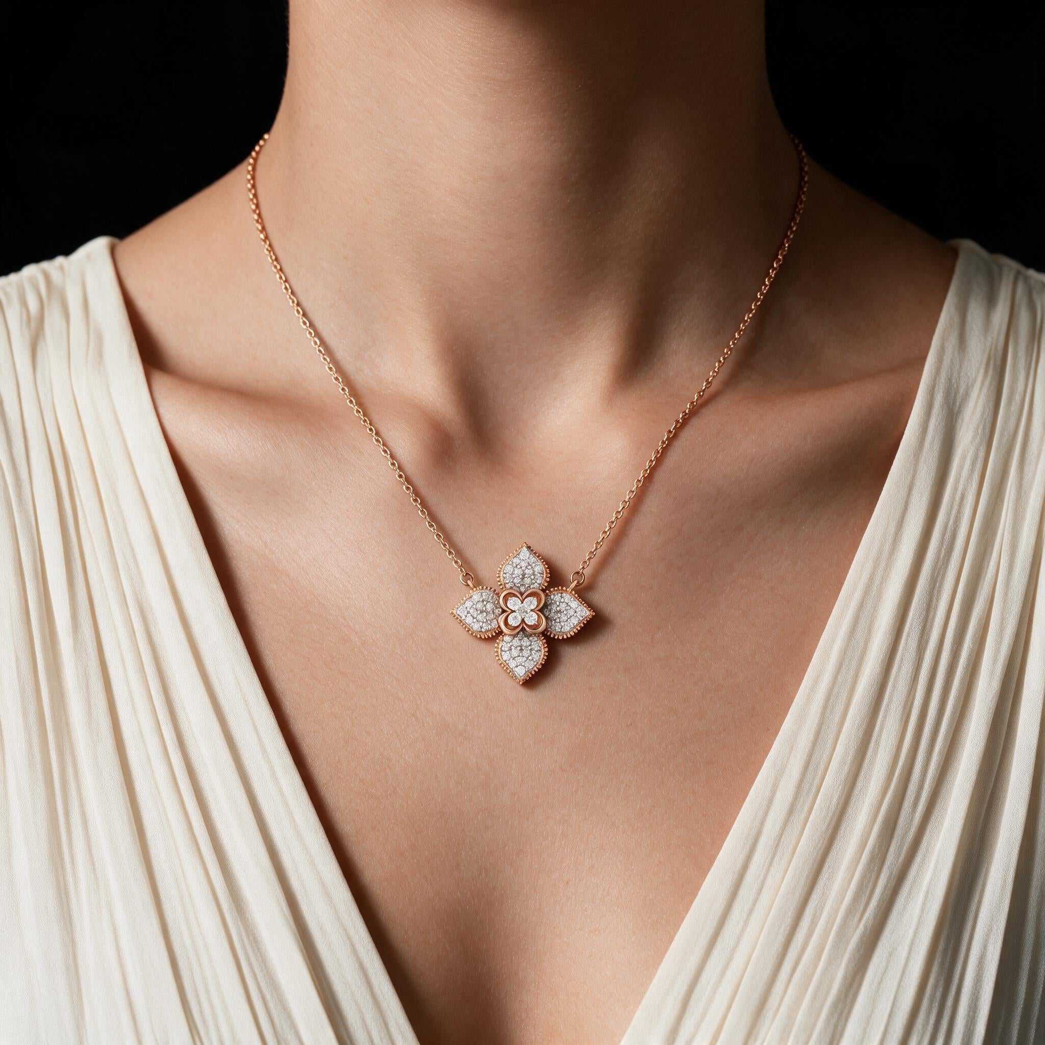 Floral Pavé Diamond Pendant Necklace