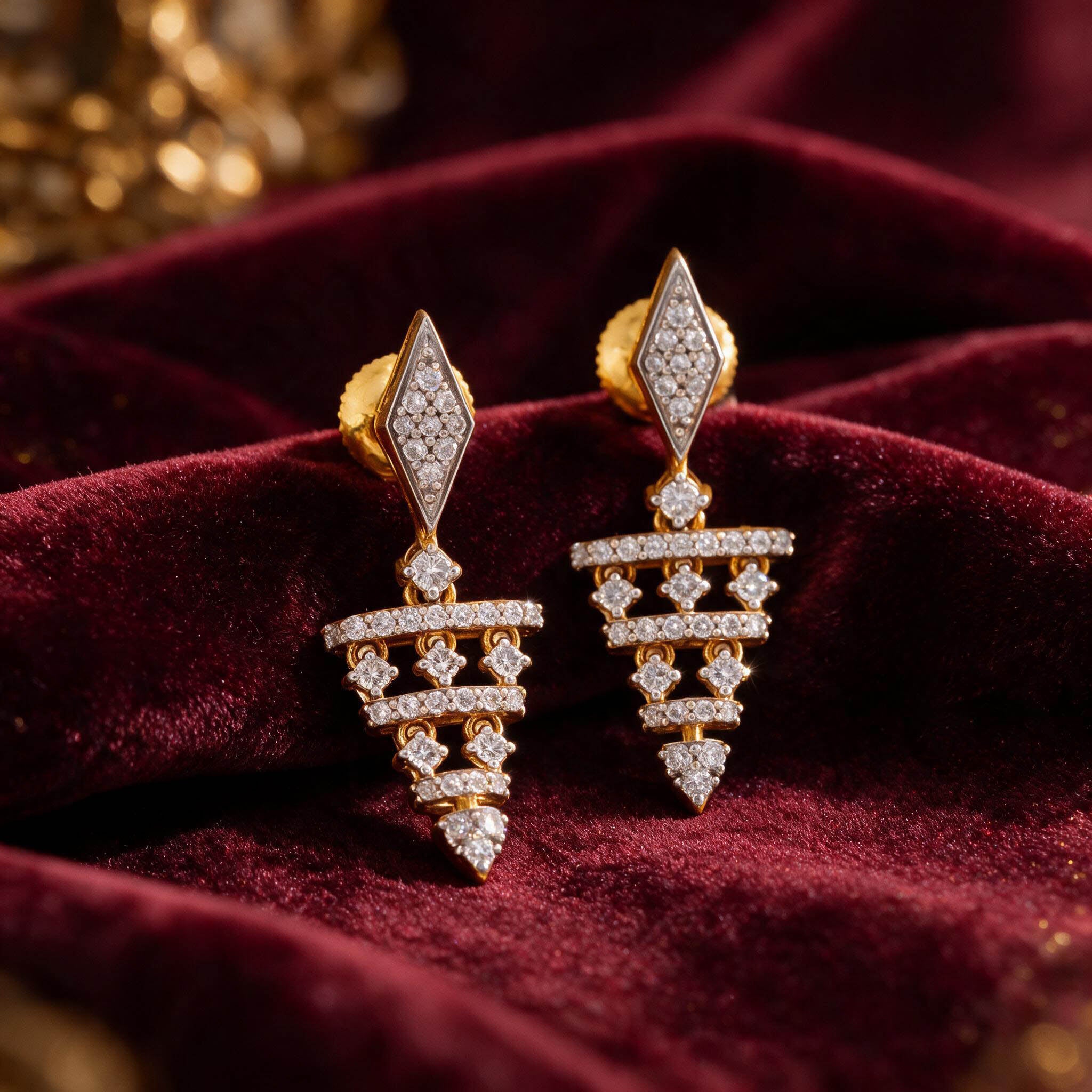 Vajranthea 9KT Gold Diamond Chandelier Drop Earrings